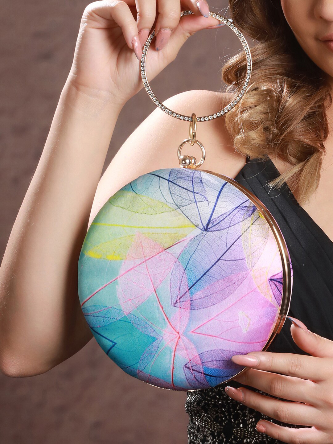 

Priyaasi Printed Round Clutch, Blue