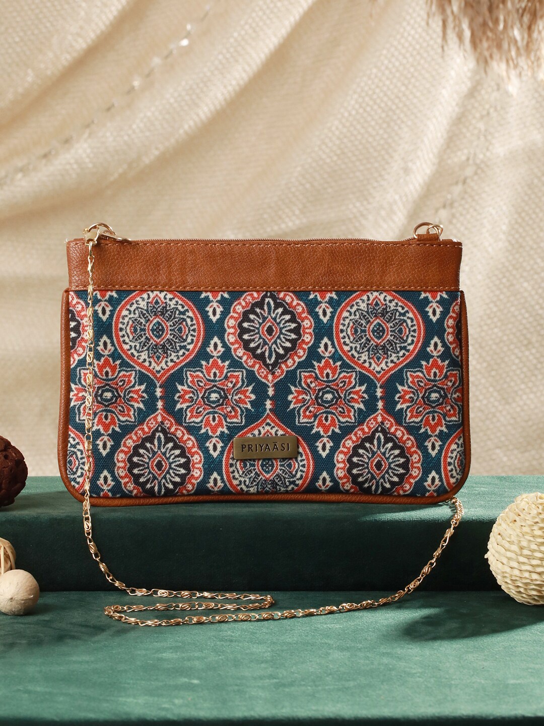 

Priyaasi Ethnic Motifs Printed PU Sling Bag, Blue