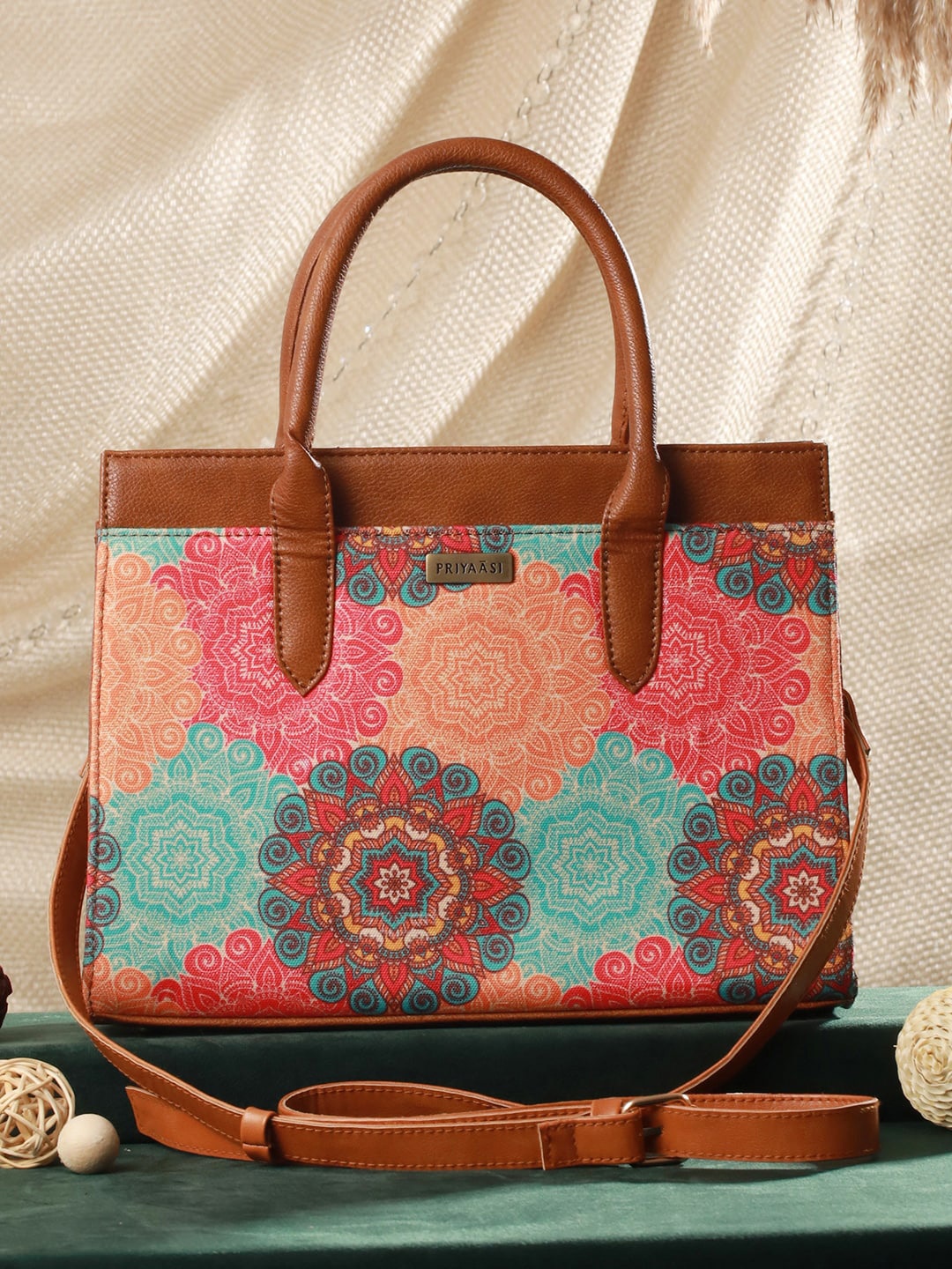 Priyaasi Ethnic Motifs Printed PU Shopper Handheld Bag, Multi