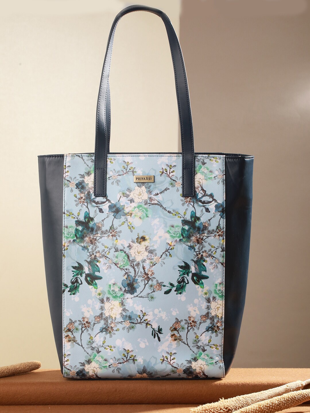 

Priyaasi Floral Printed PU Shopper Tote Bag, Blue