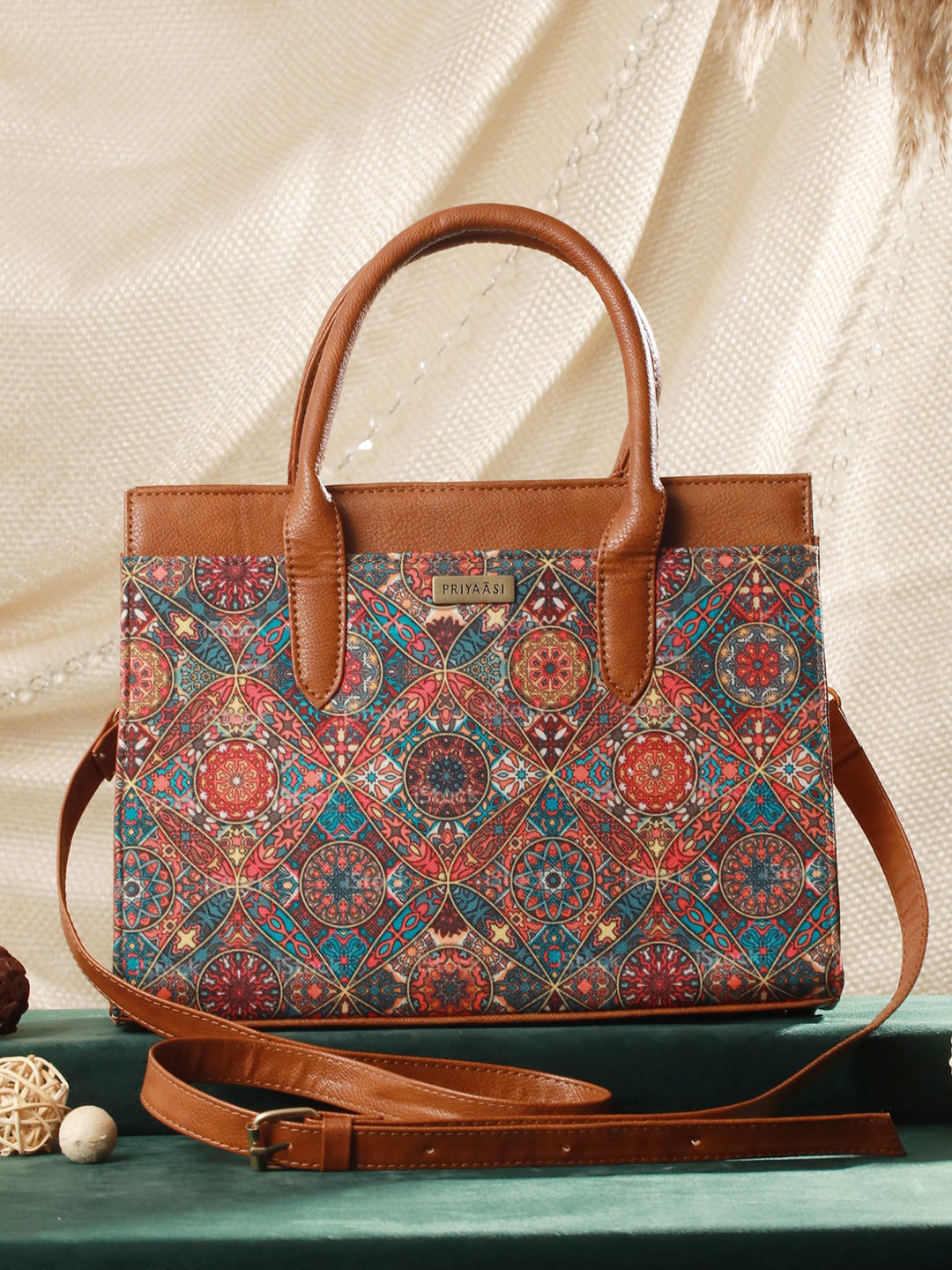 

Priyaasi Floral Printed PU Shopper Handheld Bag, Brown