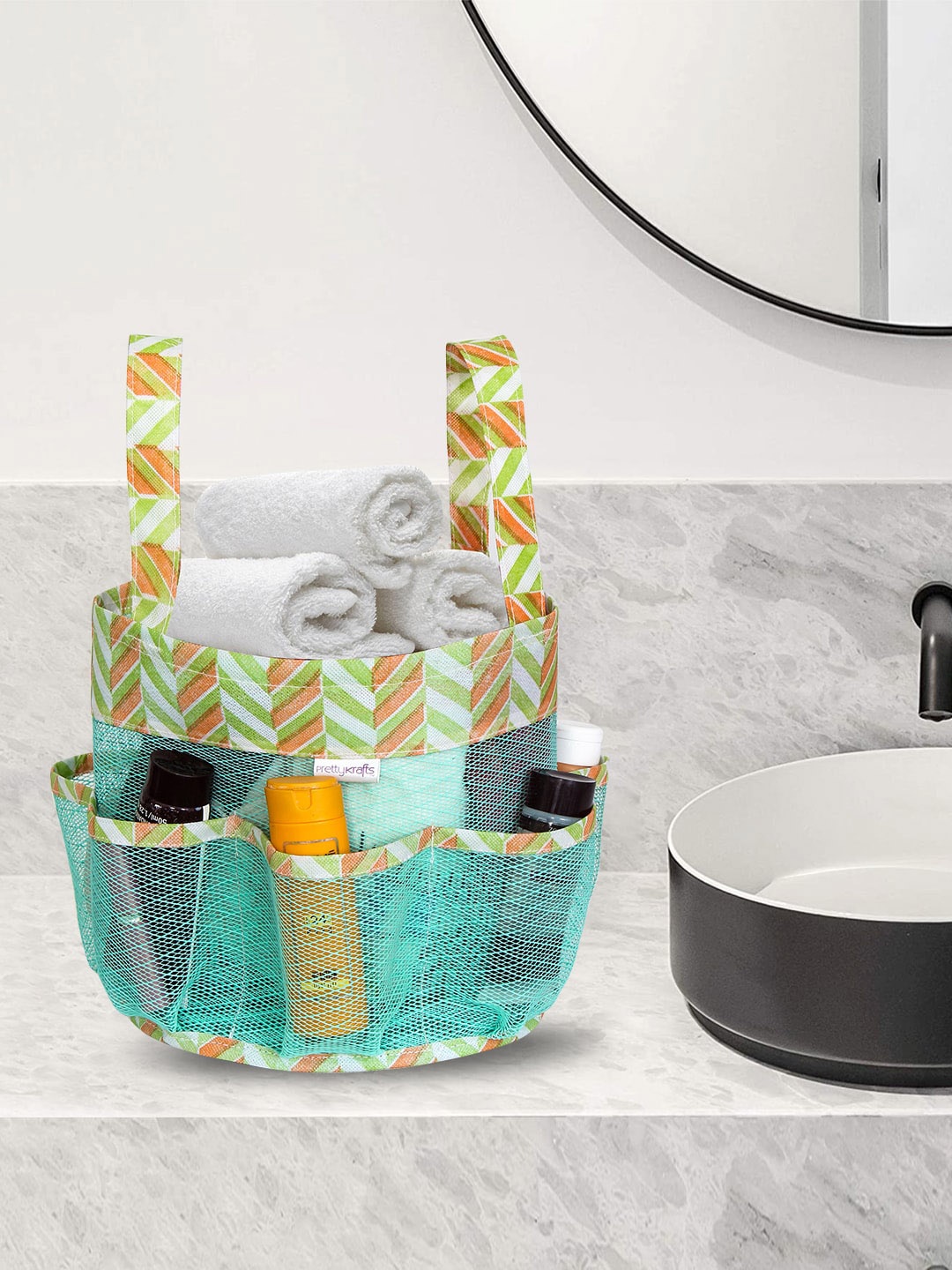 

prettykrafts Green Textured Mesh Shower Caddy Tote Bag