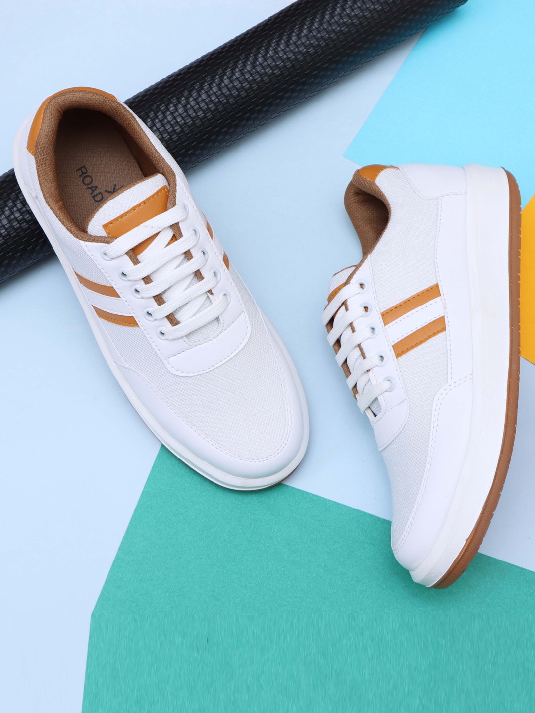 

Roadster Men White & Beige Striped Lightweight Padded Insole Basics Sneakers