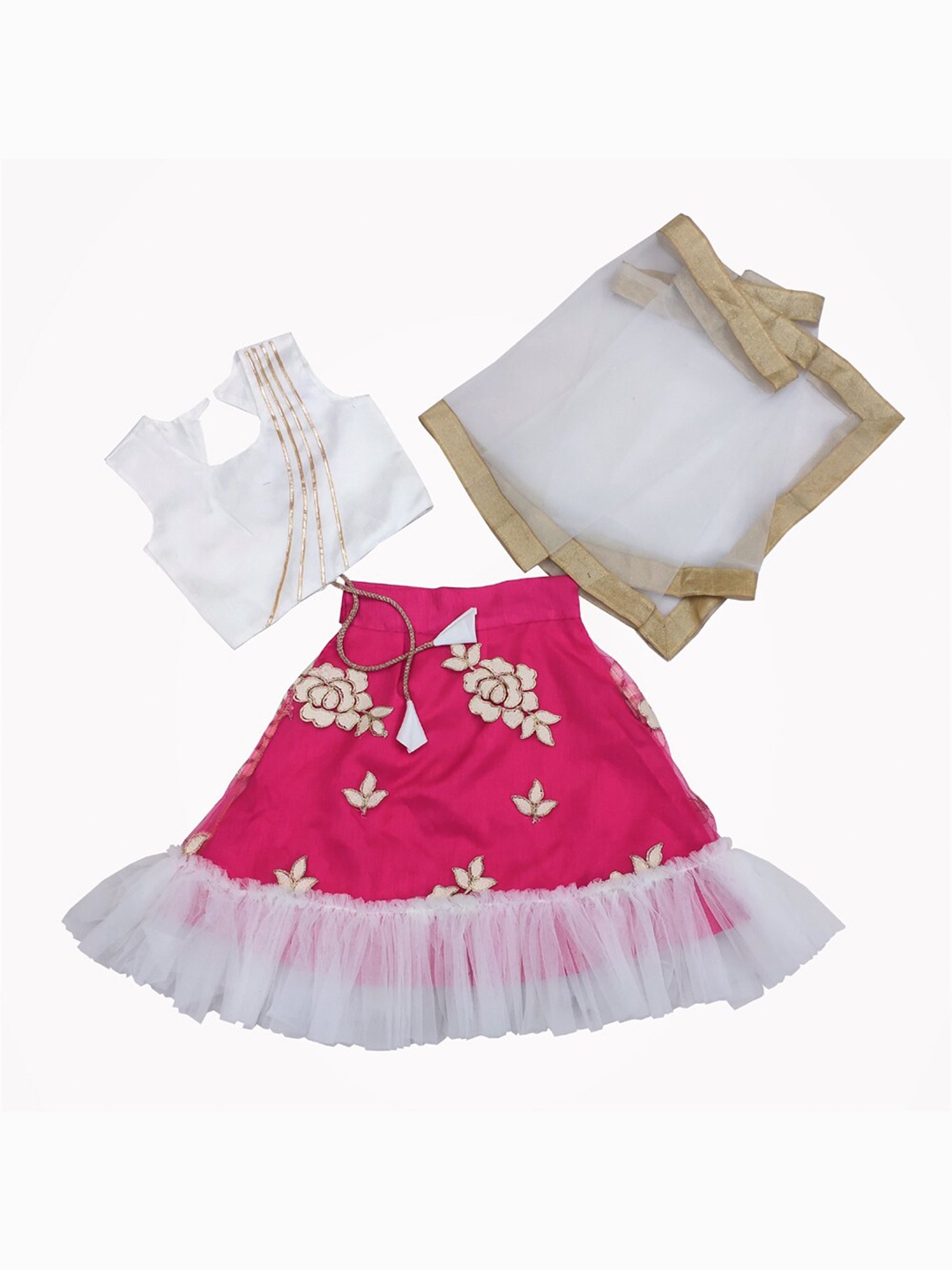 

BAESD Girls Embroidered Thread Work Ready to Wear Lehenga & Blouse With Dupatta, Pink