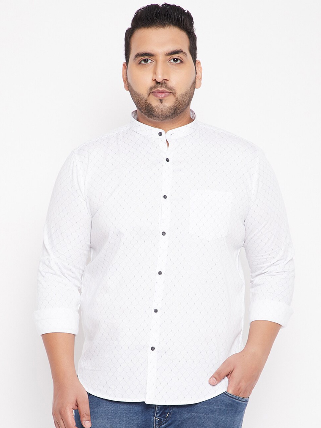 

SHOWOFF Plus Slim Fit Geometric Printed Cotton Casual Shirt, White