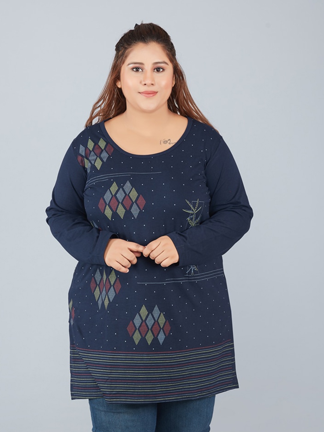 

CUPID Plus Size Printed Top, Navy blue