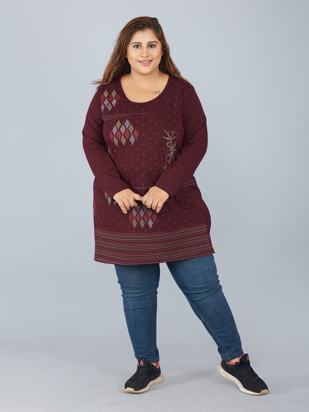 

CUPID Plus Size Floral Print Top, Burgundy