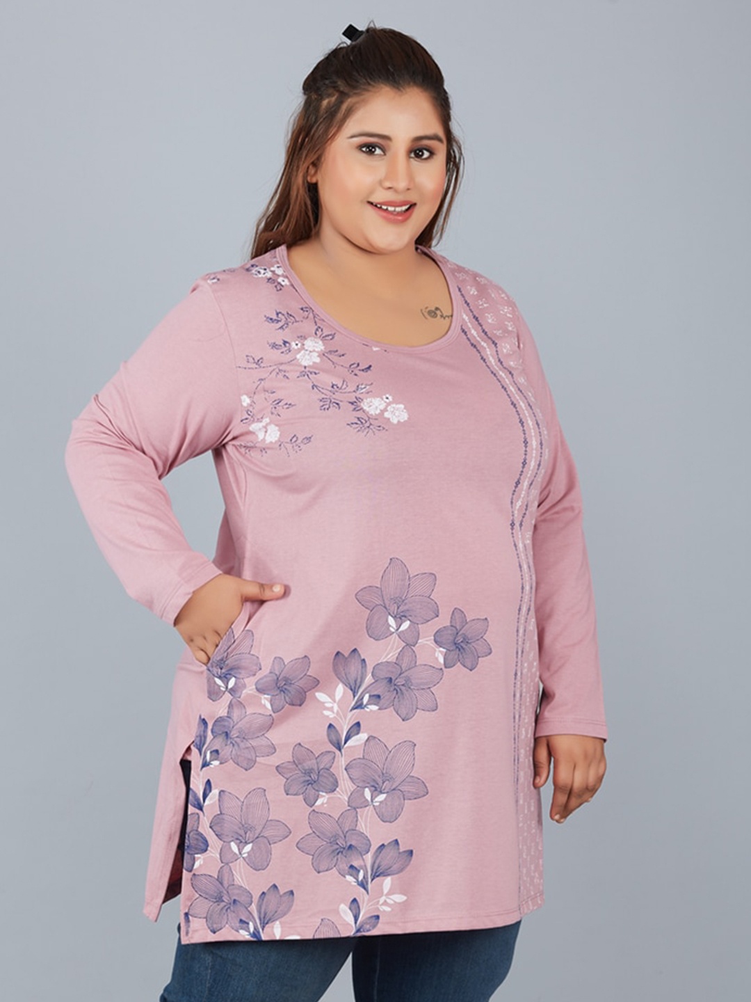 

CUPID Plus Size Floral Print Top, Mauve