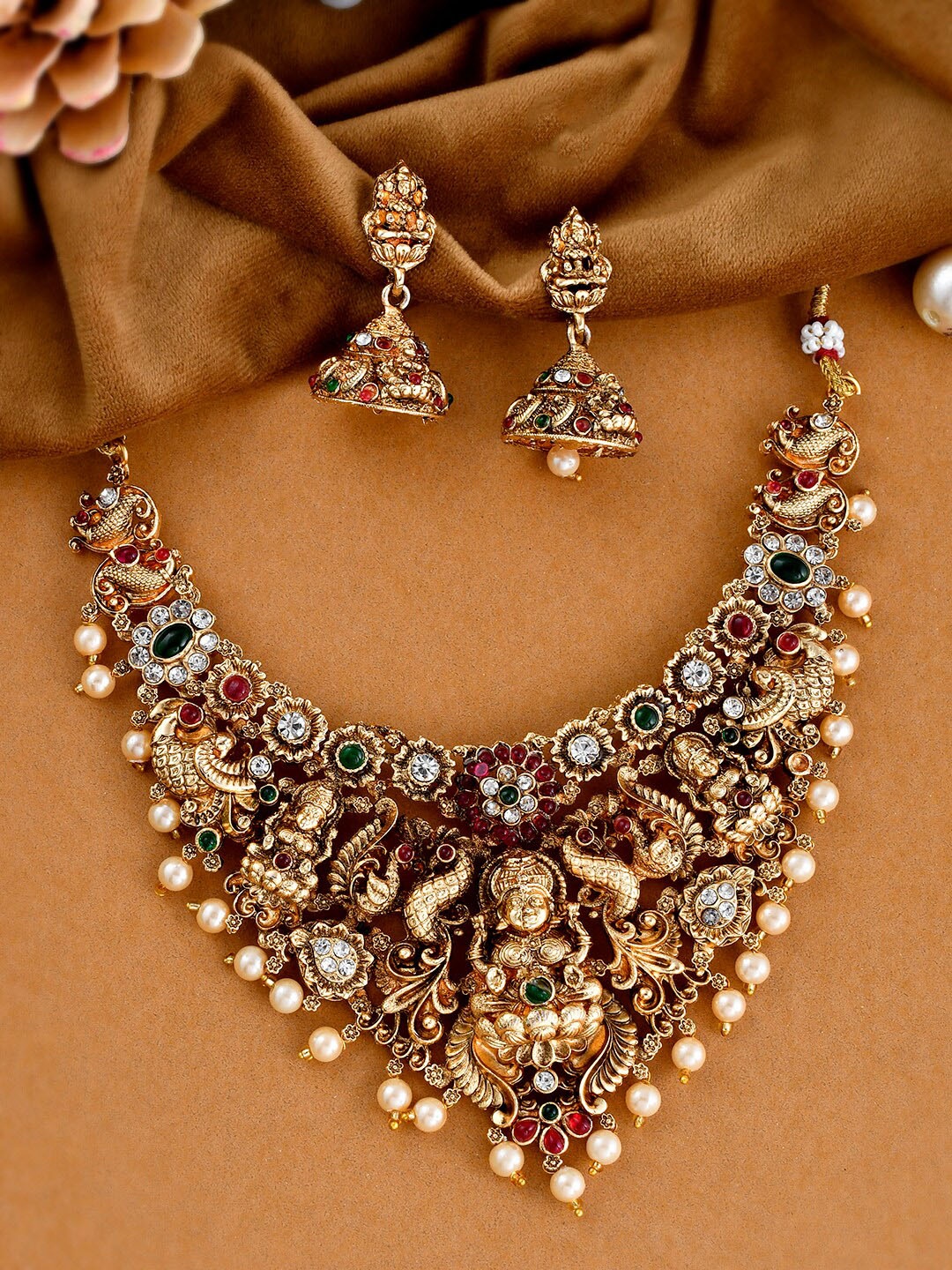 

Silvermerc Designs Gold-Plated CZ-Studded & Beaded Jewellery Set