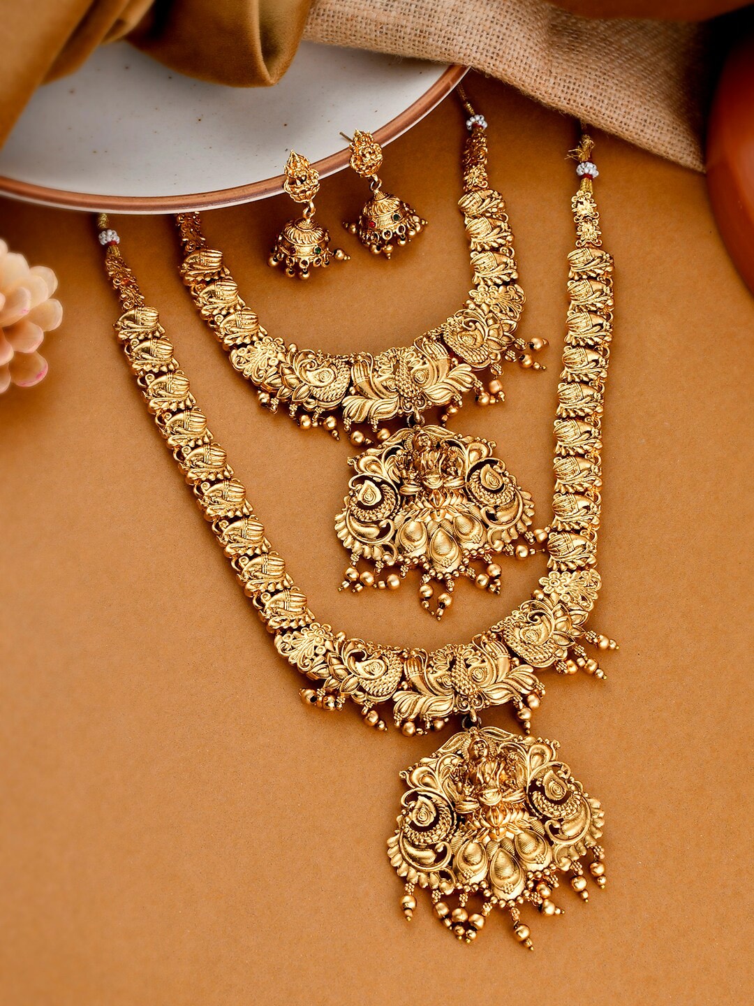 

Silvermerc Designs Gold Plated Long Temple Jewellery Set