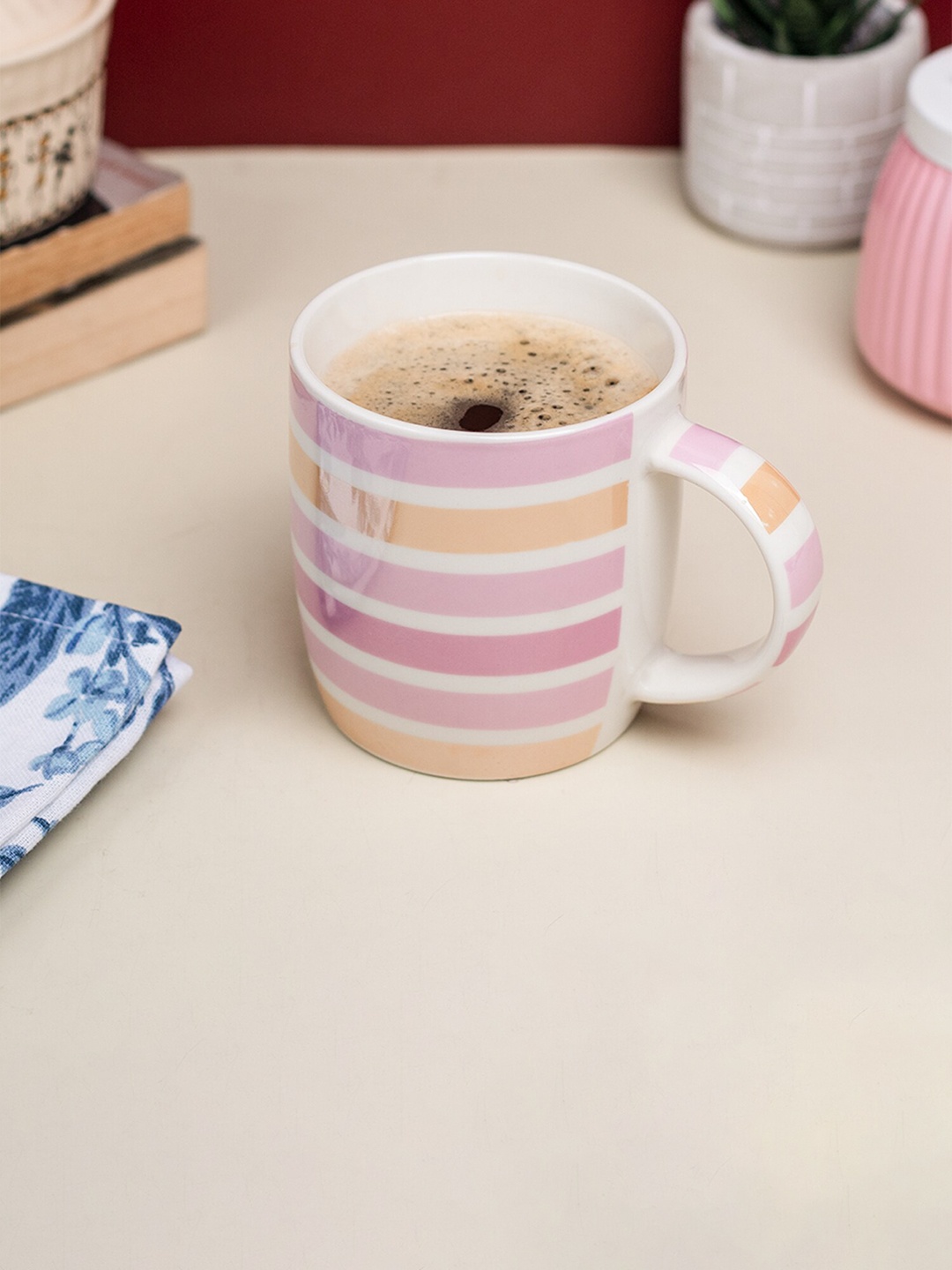 

MARKET99 Pink & Orange Printed Ceramic Matte Mugs-350 ml