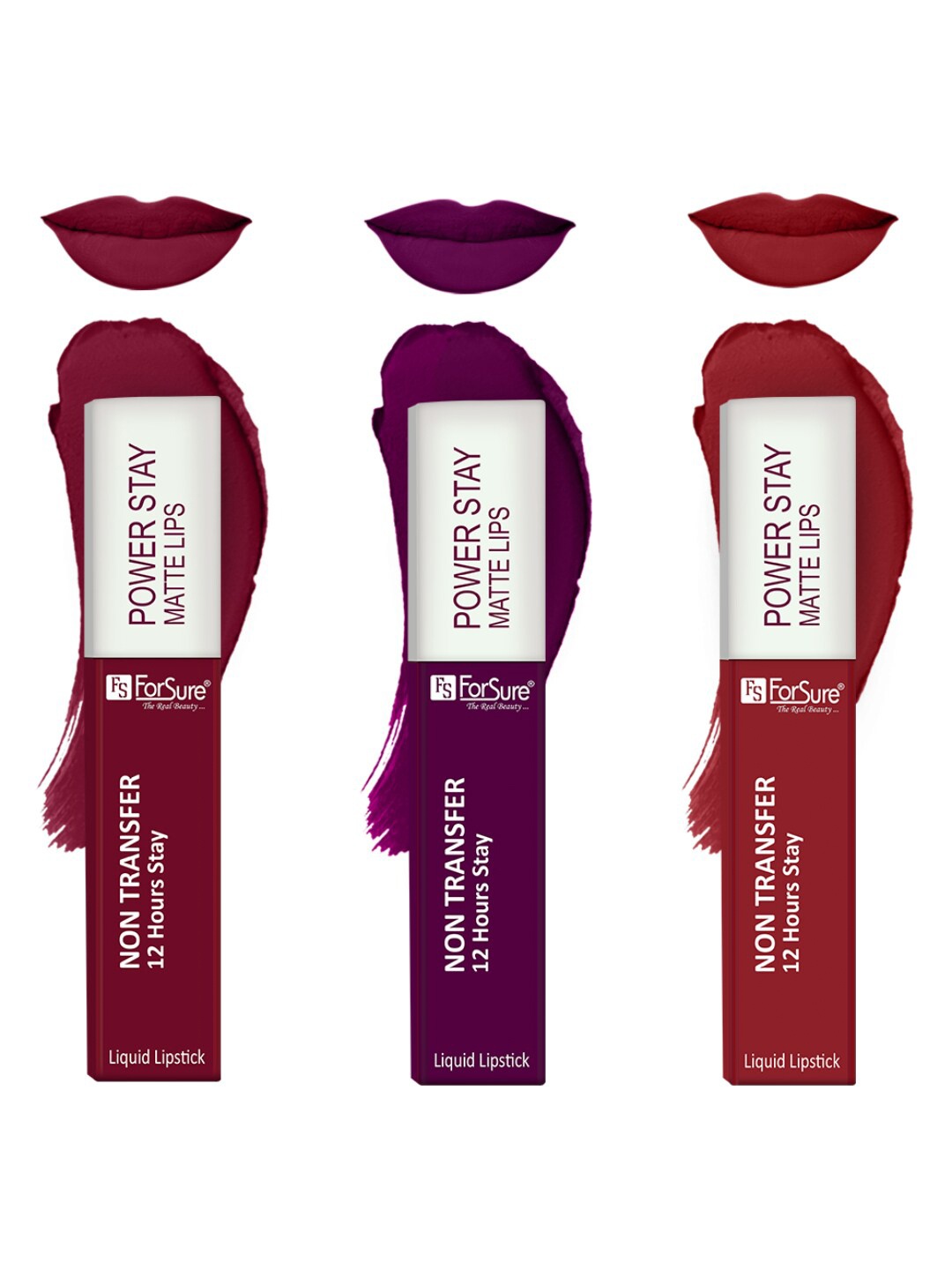 

ForSure Power Stay 3-Pcs Matte Lipsticks - Wine Twist - Rose Red & Power Maroon 4ml