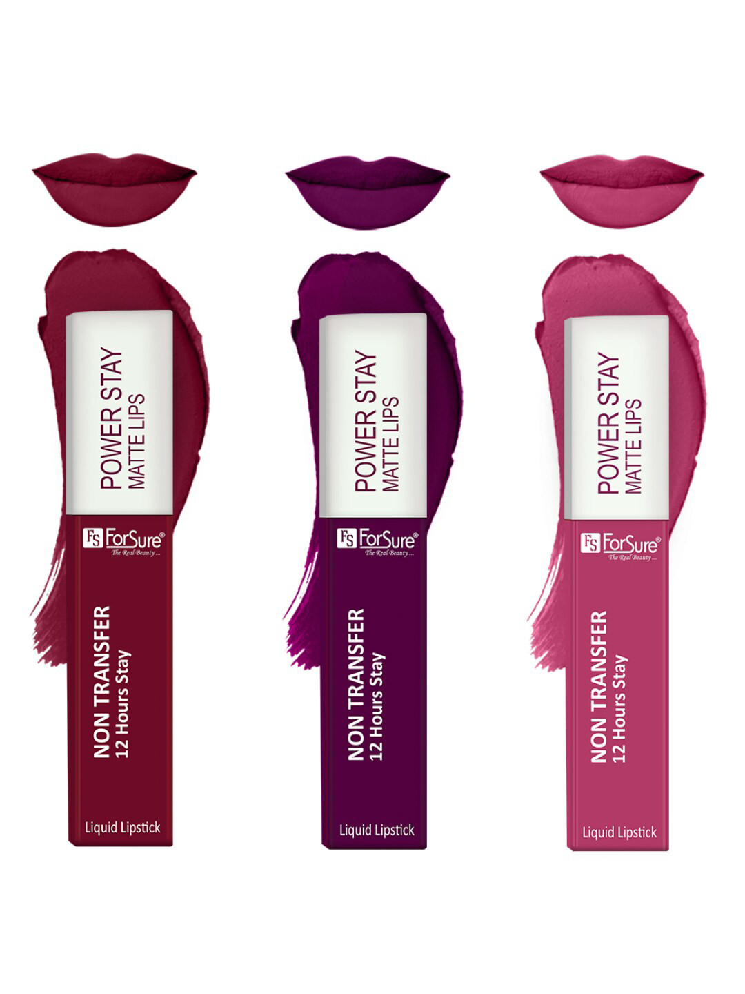 

ForSure Power Stay 3-Pcs Matte Lipsticks - Wine Twist Dark Pink & Power Maroon 4 ml Each, Burgundy