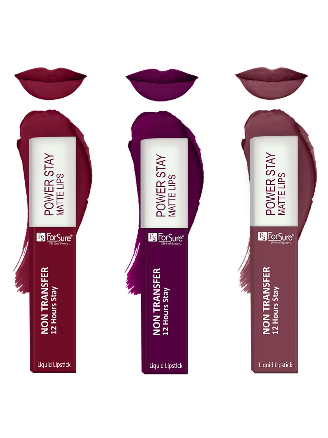 

ForSure Power Stay 3-Pcs Matte Lipsticks - Wine Twist Mauve & Power Maroon 4 ml Each, Burgundy