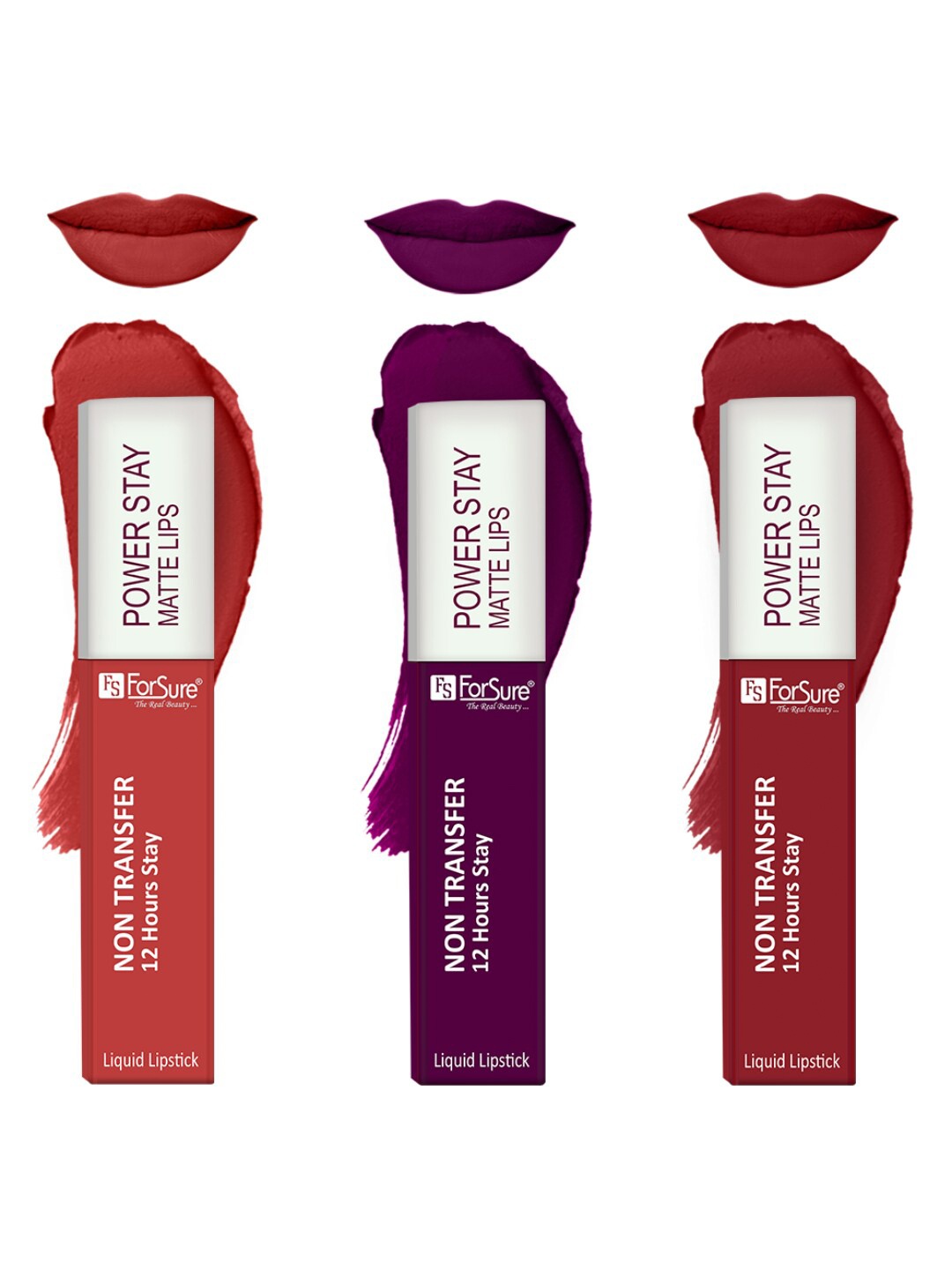 

ForSure Power Stay 3-Pcs Matte Lipsticks Rose Red - Iconic Red - WineTwist - 4ml Each, Burgundy