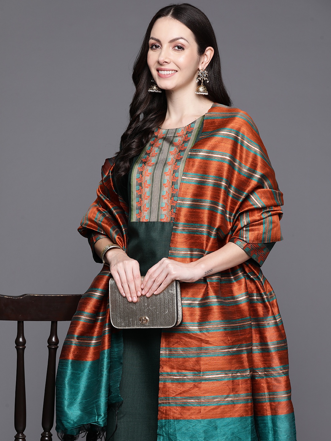 

Indo Era Women Yoke Design Regular Kurta with Palazzos & Dupatta, Green