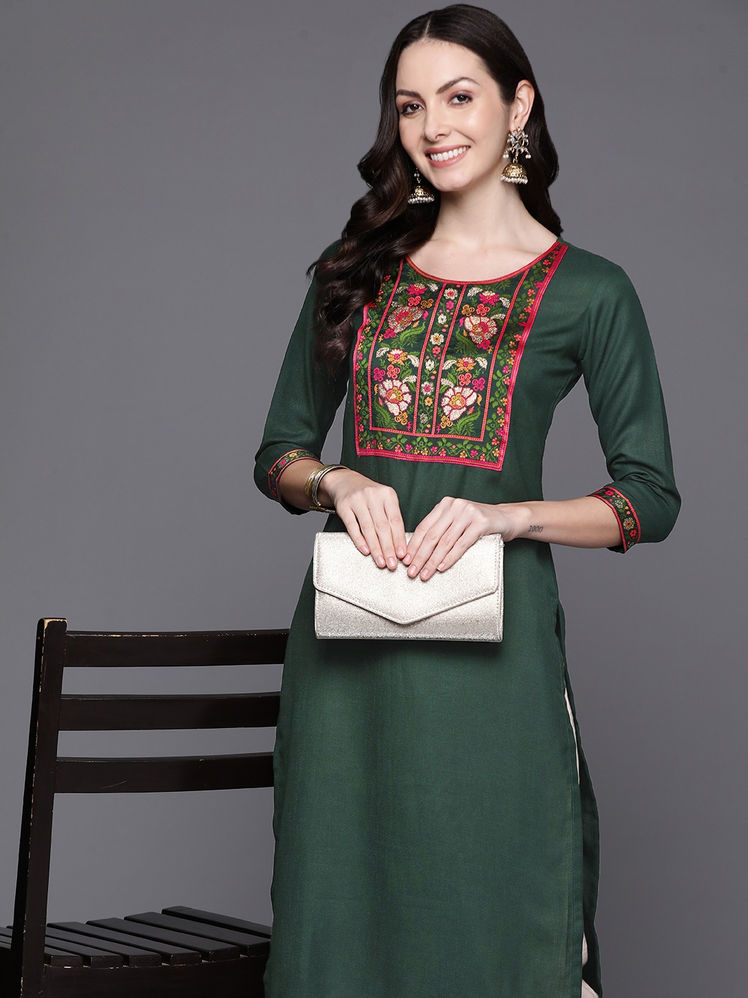 

Indo Era Women Yoke Design Kurta, Green