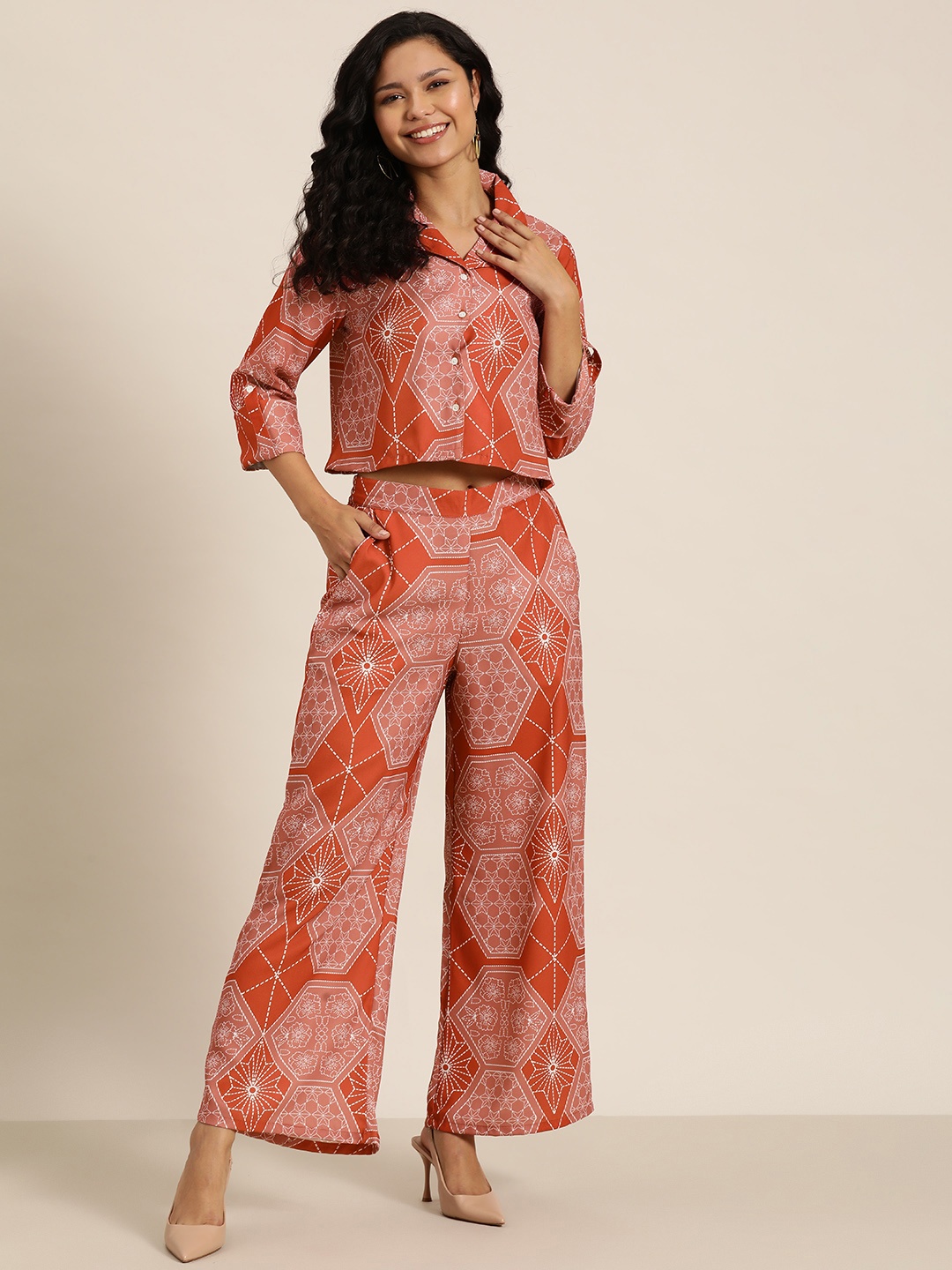 

HERE&NOW Women Ethnic Printed Co-Ords, Rust