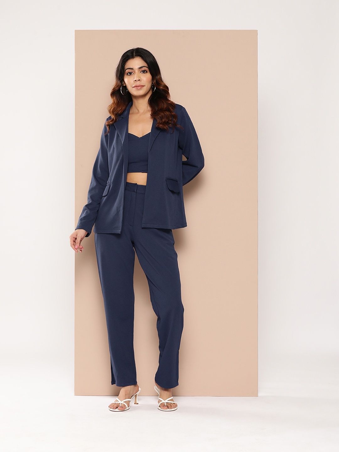 

HERE&NOW Women Crop Co-Ords With Blazer, Navy blue