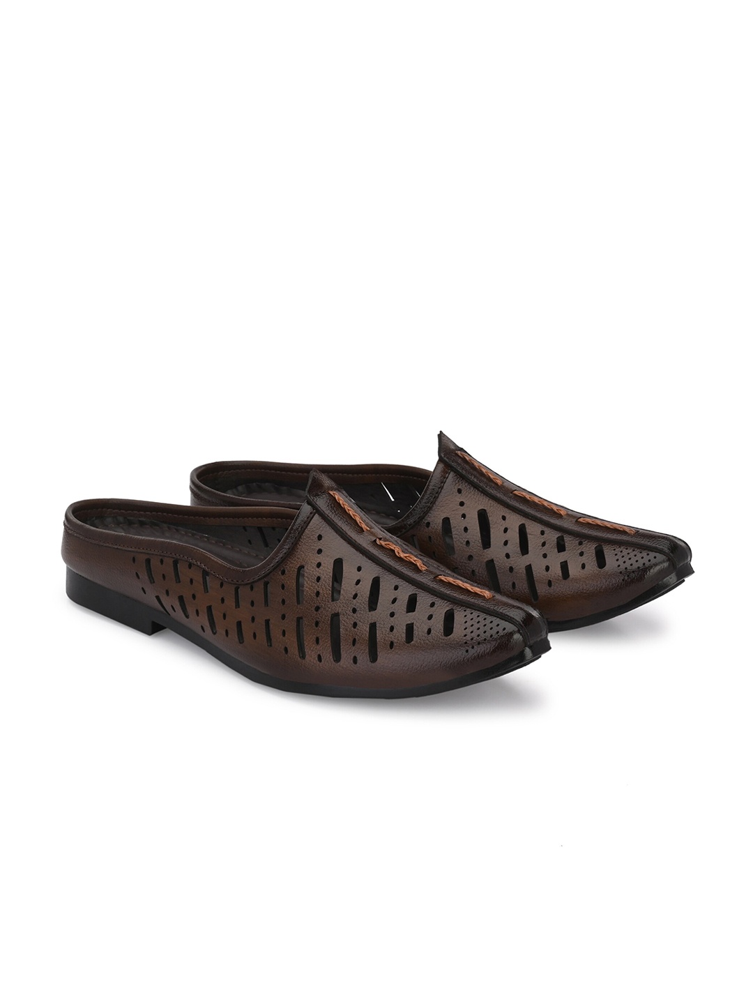 

Azzaro Black Men Textured Lightweight Laser Cut Mules, Brown