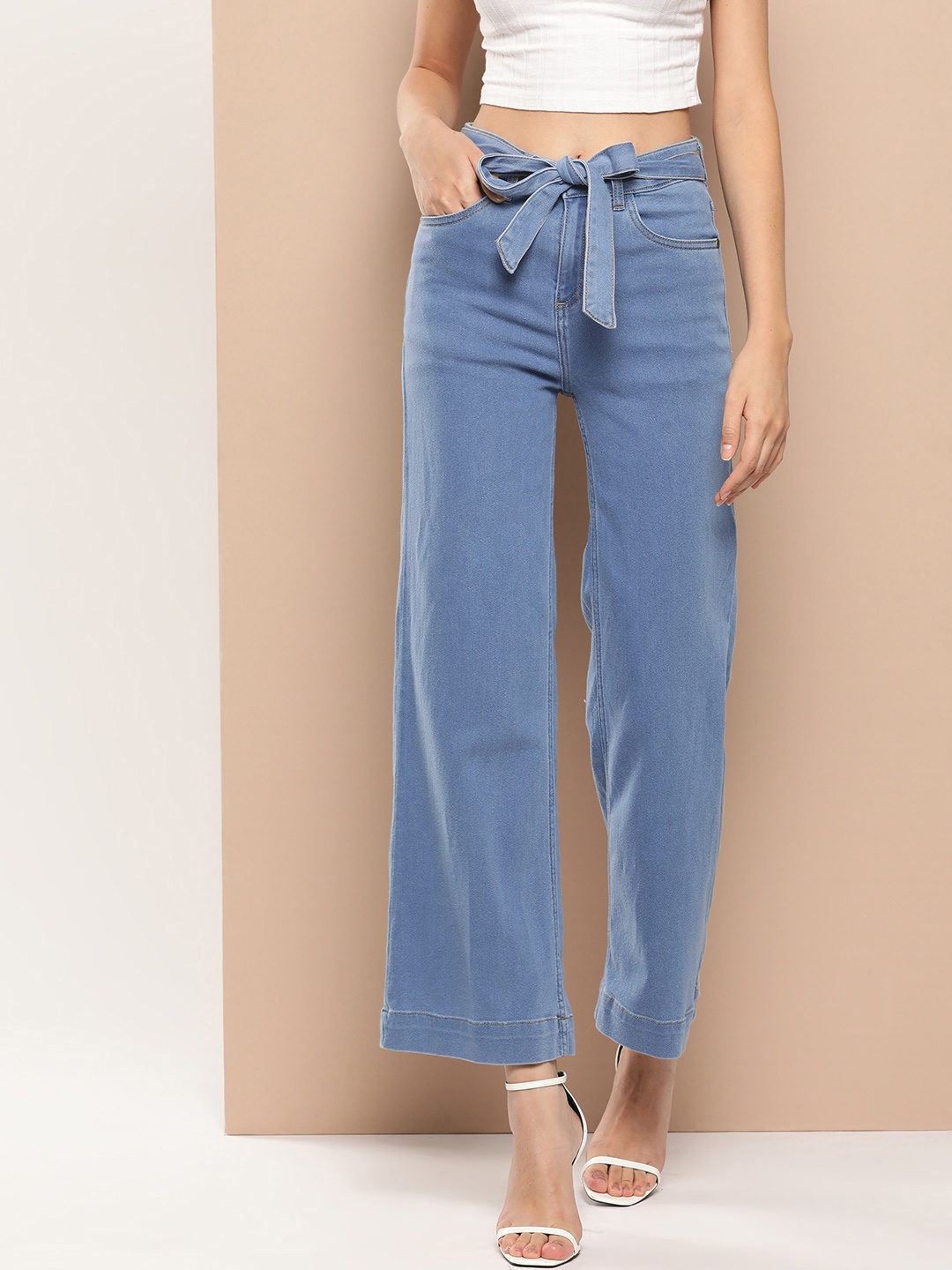 

Chemistry Women Wide Leg Stretchable Jeans with Belt, Blue