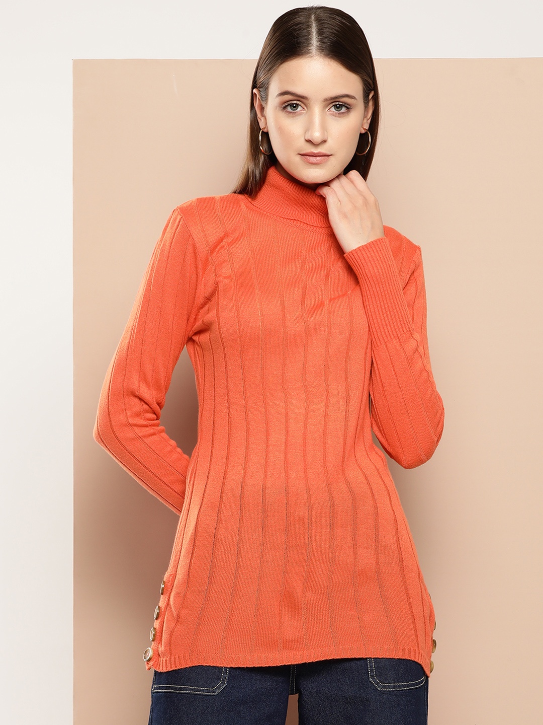 

Chemistry Acrylic Ribbed Longline Pullover, Orange