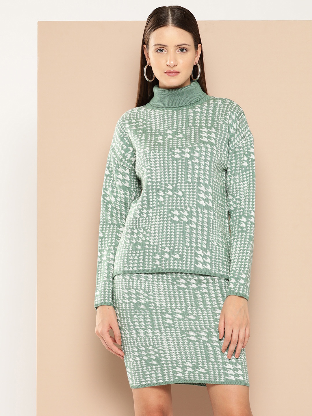 

Chemistry Houndstooth Pattern Knitted Co-Ords, Green