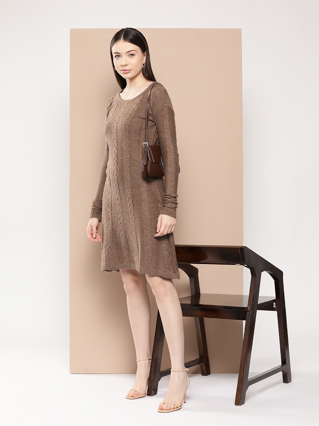 

Chemistry Cable Knit Self Design Jumper Acrylic Dress, Brown