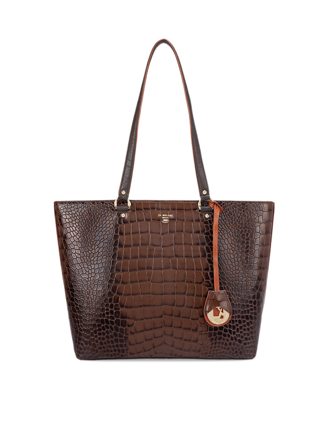 Da Milano Animal Textured Leather Structured Shoulder Bag, Brown
