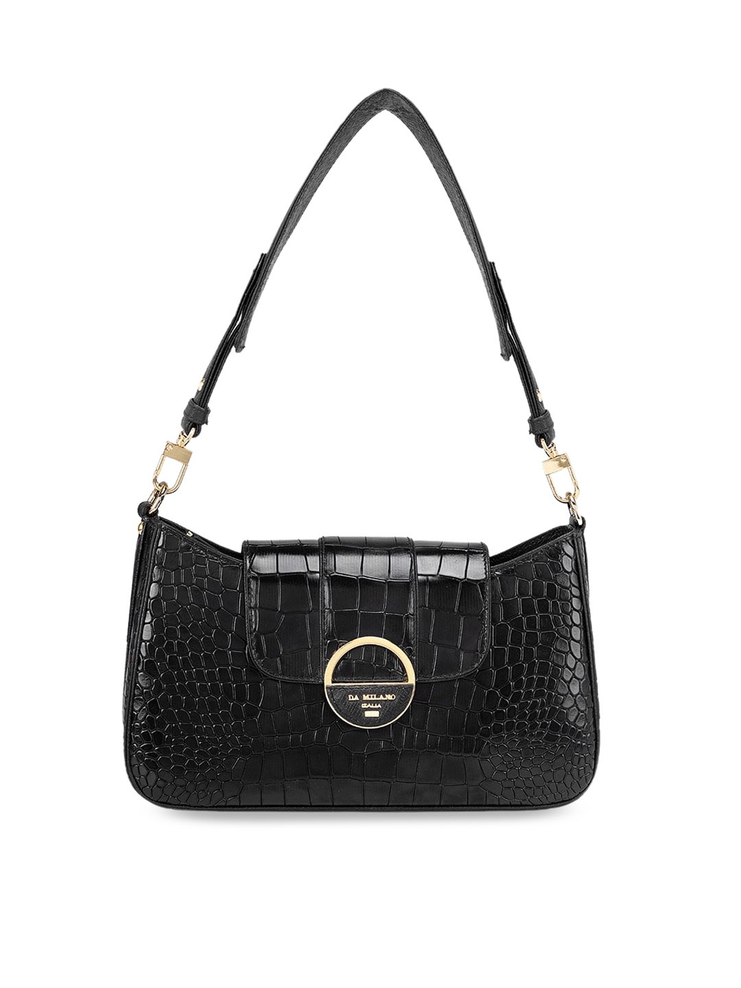 

Da Milano Textured Leather Structured Handheld Bag with Quilted, Black