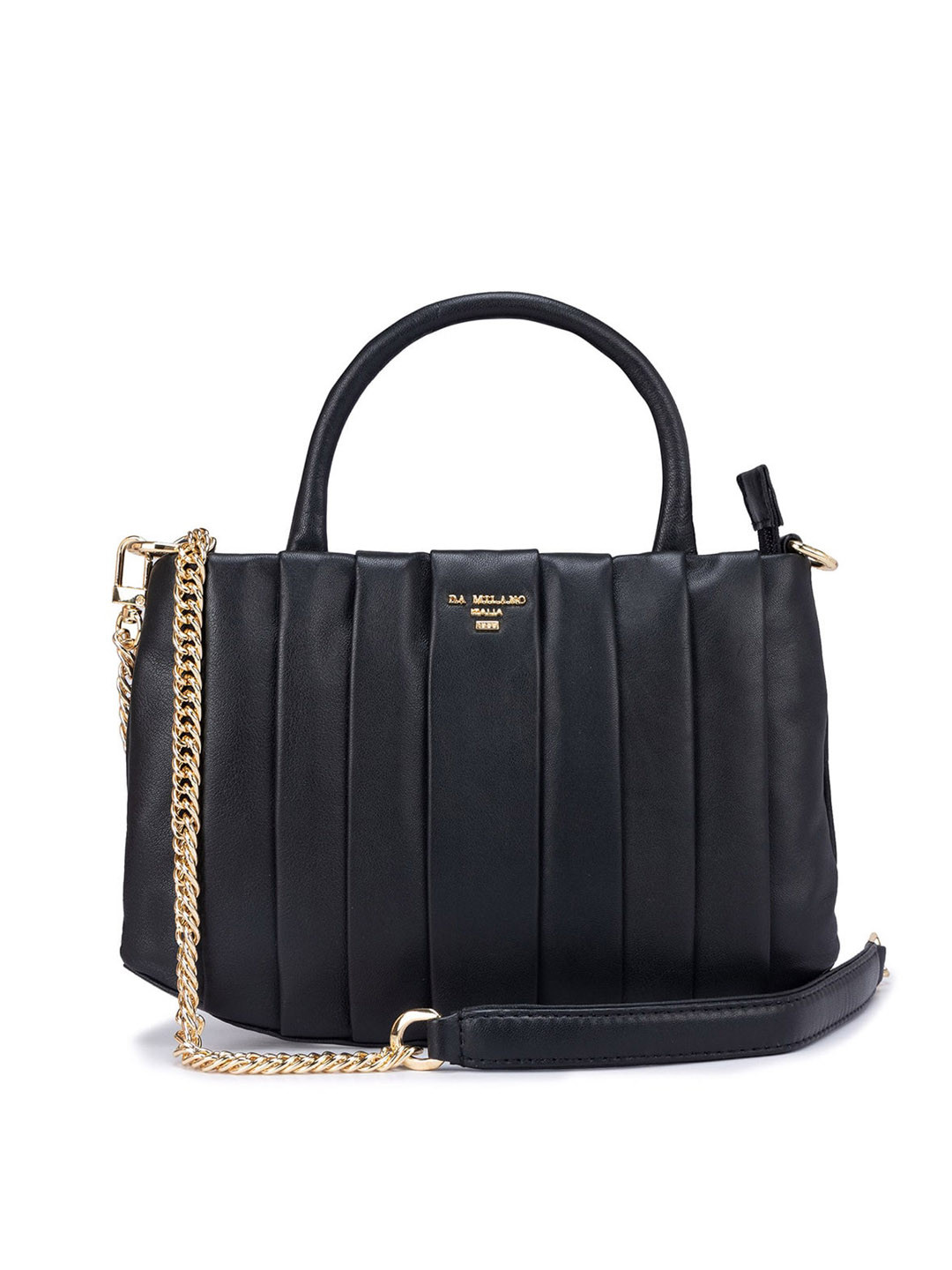 

Da Milano Leather Oversized Structured Handheld Bag with Quilted, Black
