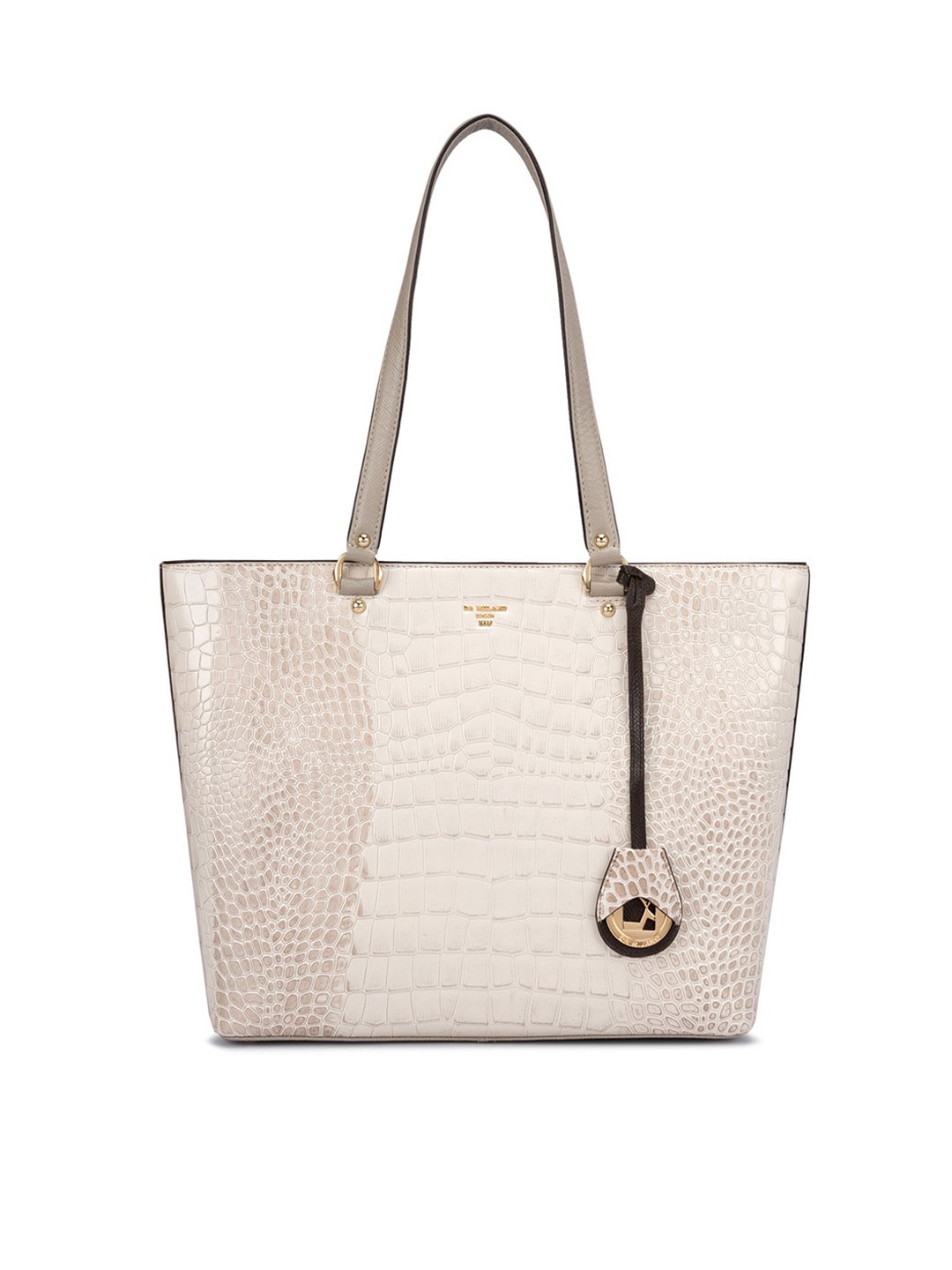 

Da Milano Animal Textured Leather Structured Tote Bag, White