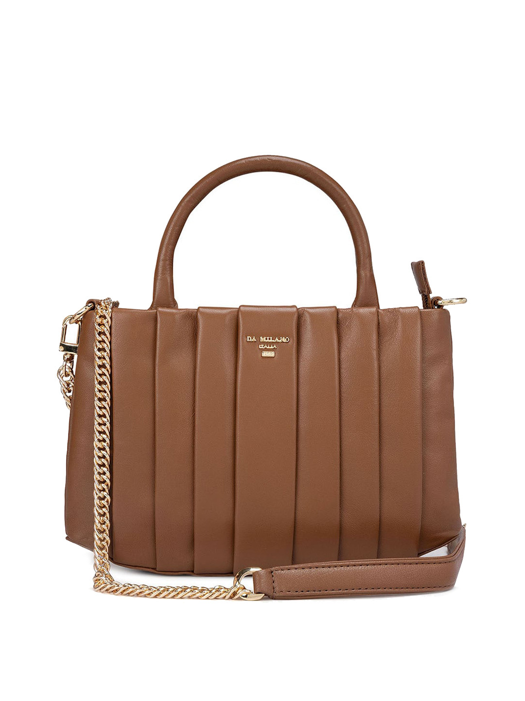 

Da Milano Leather Oversized Structured Handheld Bag with Quilted, Brown