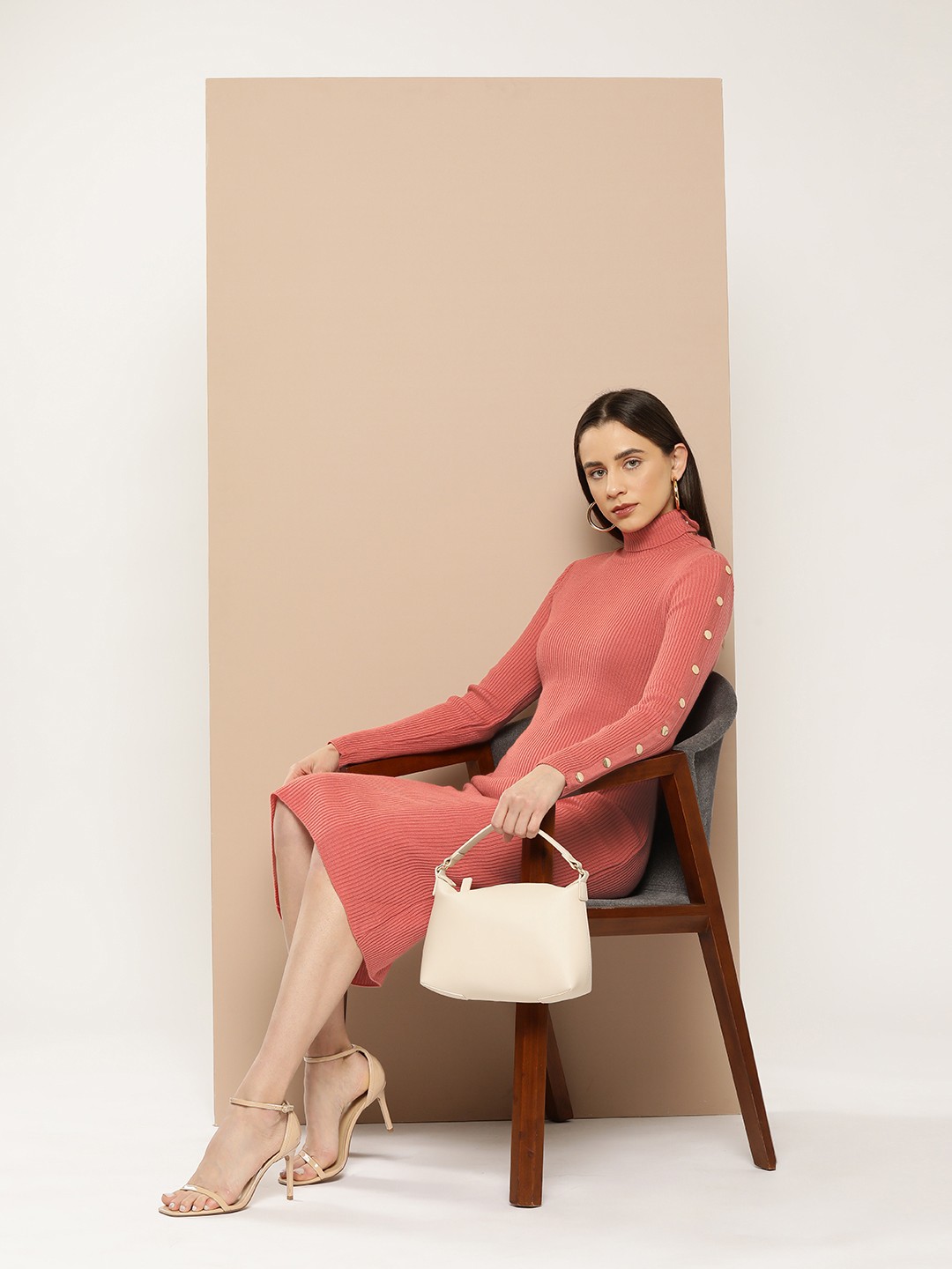 

Chemistry Ribbed Sweater Midi Dress, Peach