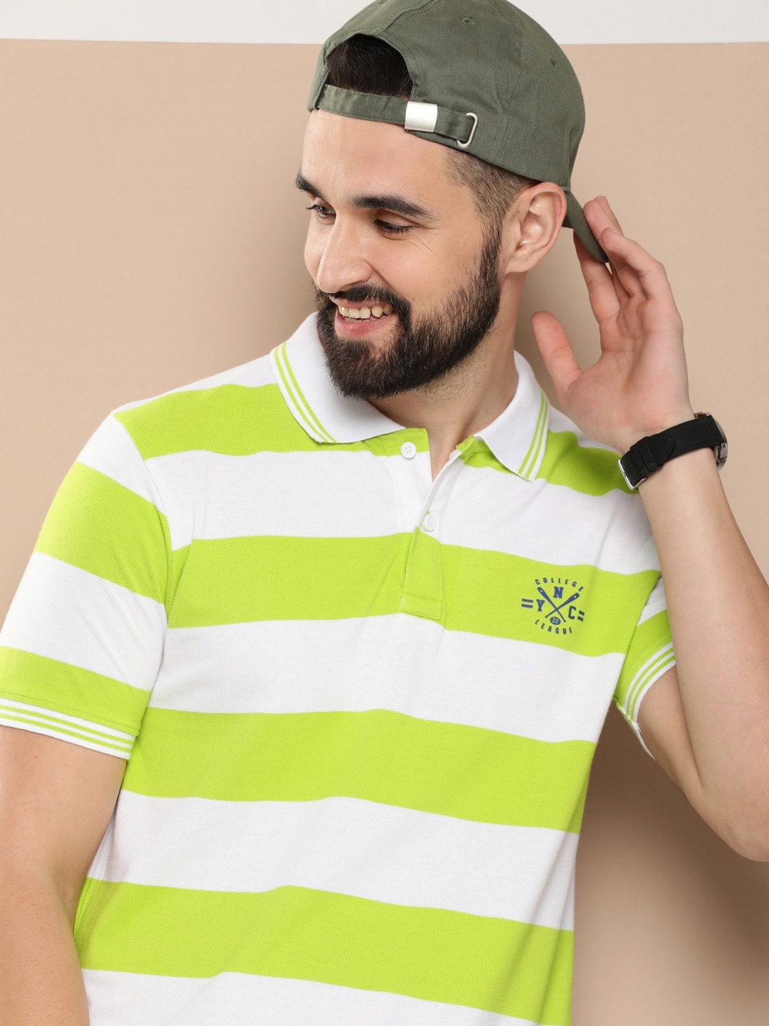 

HERE&NOW Short Sleeves Striped Polo Collar T-shirt, White