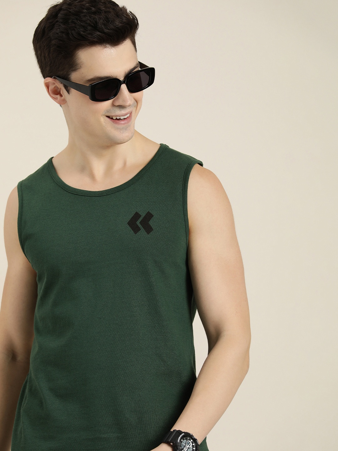 

HERE&NOW Round Neck Sleeveless Casual T-shirt, Olive