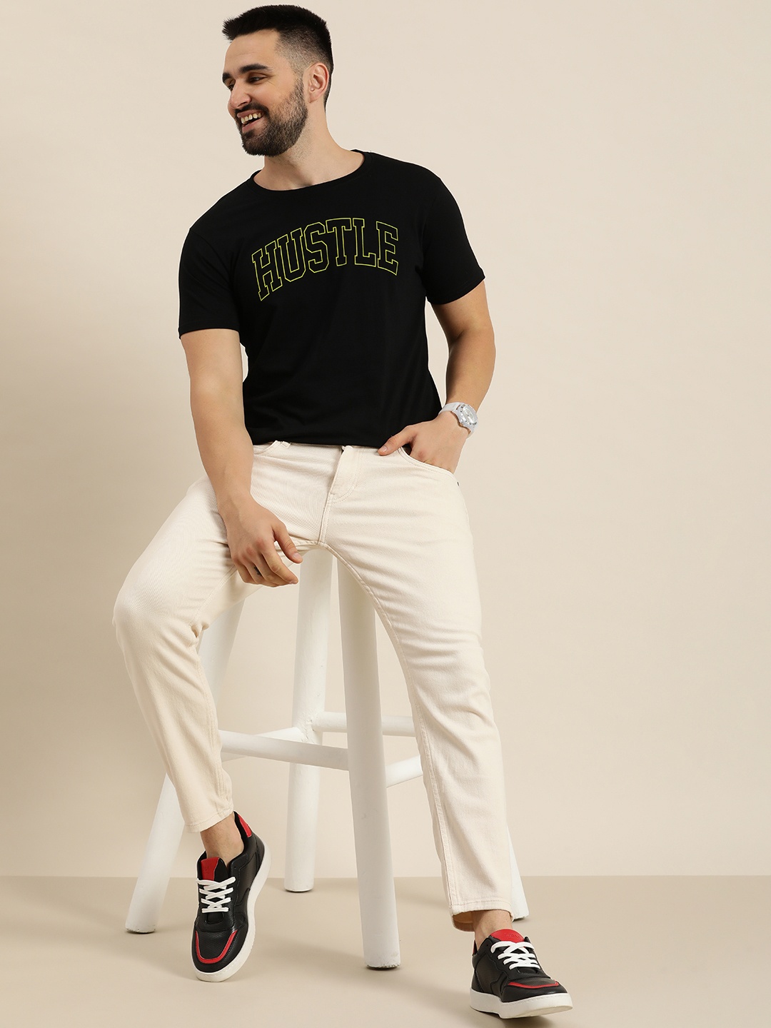 

HERE&NOW Typography Printed Pure Cotton T-shirt, Black