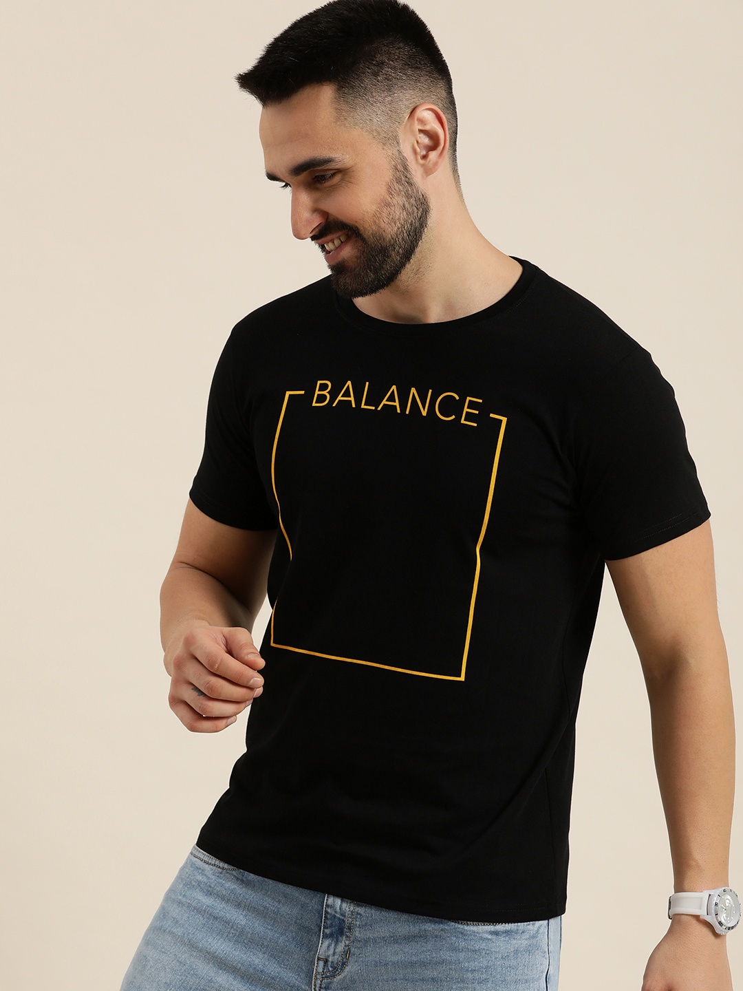 

HERE&NOW Typography Printed Pure Cotton T-shirt, Black