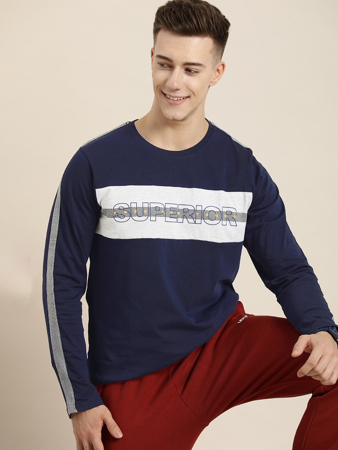 

HERE&NOW Typography Printed Pure Cotton T-shirt, Navy blue