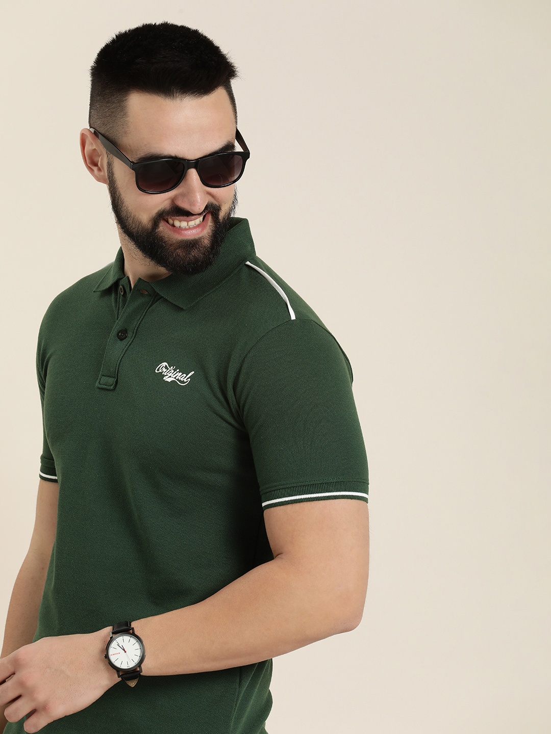 

HERE&NOW Polo Collar T-shirt, Olive