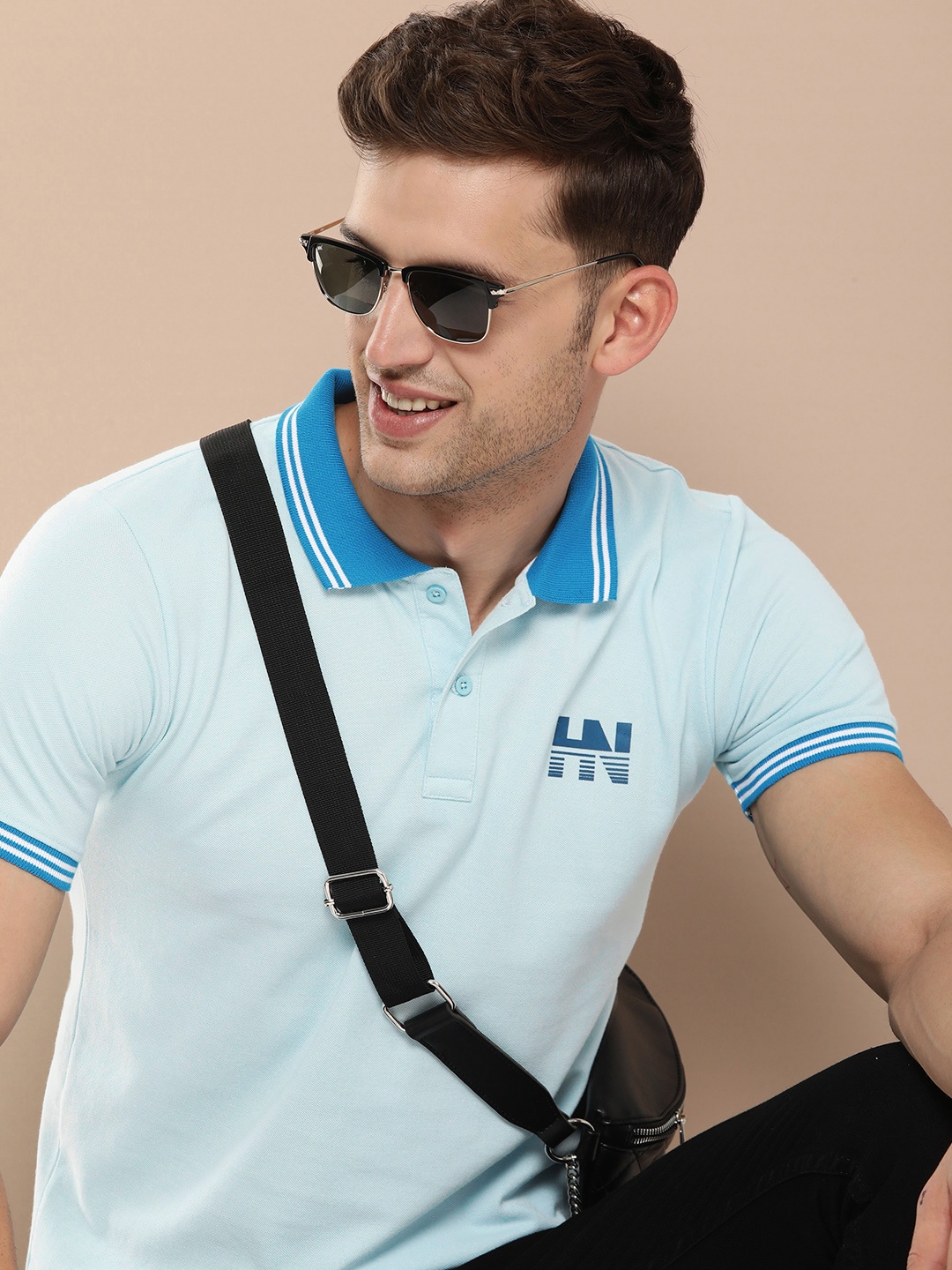 

HERE&NOW Graphic Printed Polo Collar T-shirt, Blue
