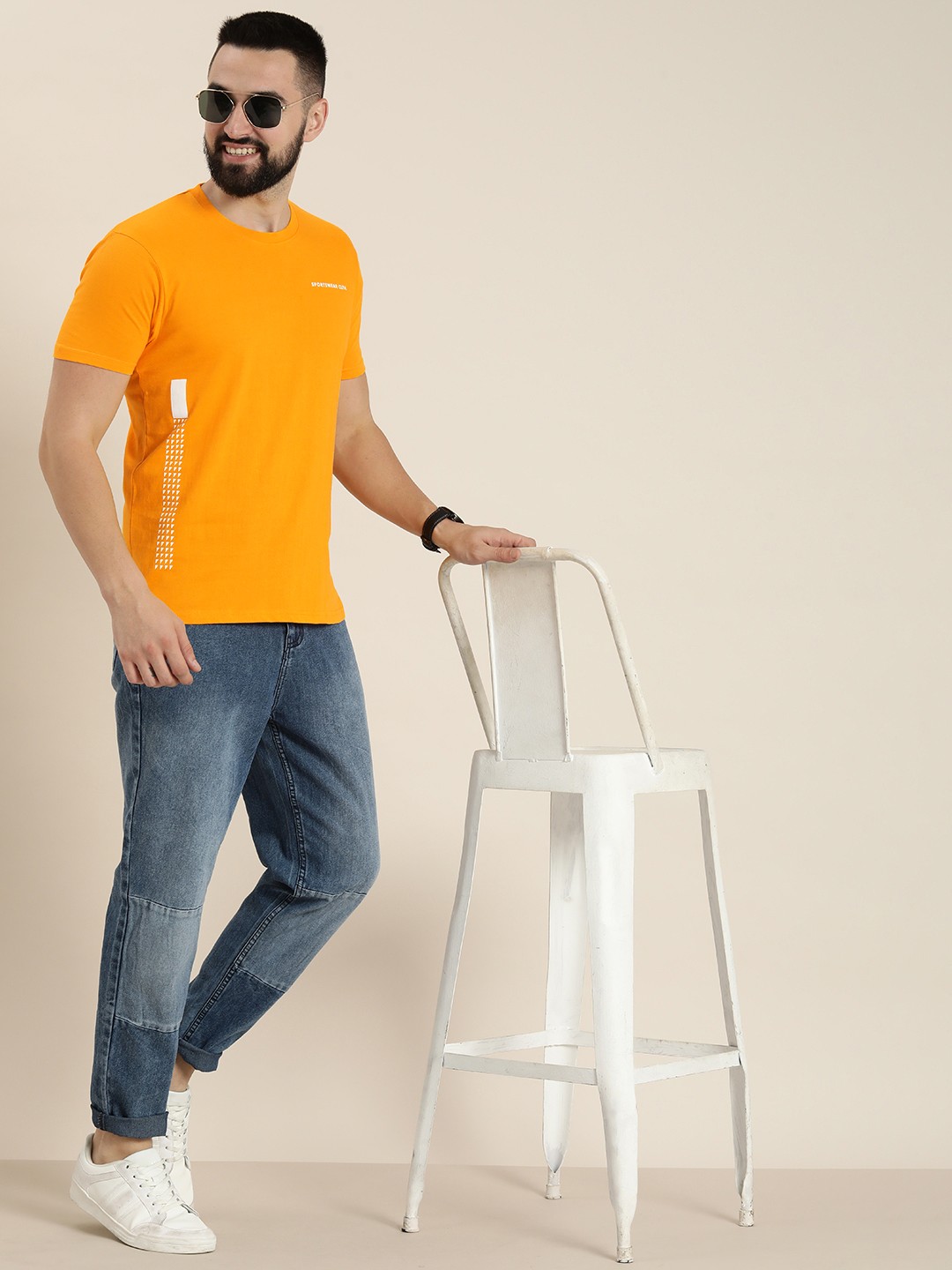 

HERE&NOW Pure Cotton T-shirt With Minimal Typography Print Detail, Orange