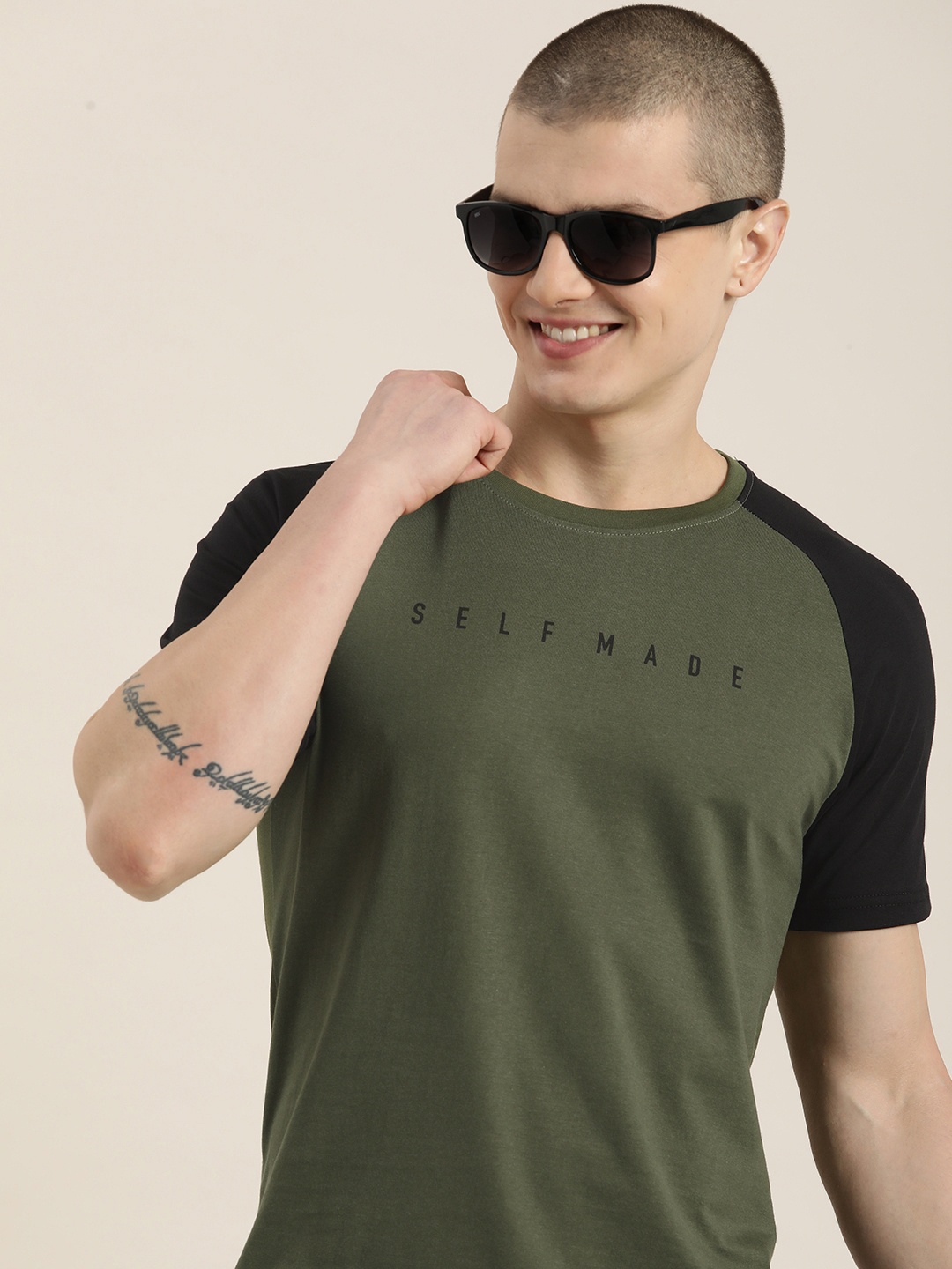 

HERE&NOW Typography Printed Pure Cotton T-shirt, Olive