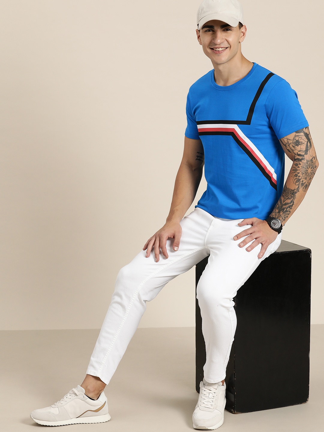 

HERE&NOW Striped Pure Cotton Casual T-shirt, Blue