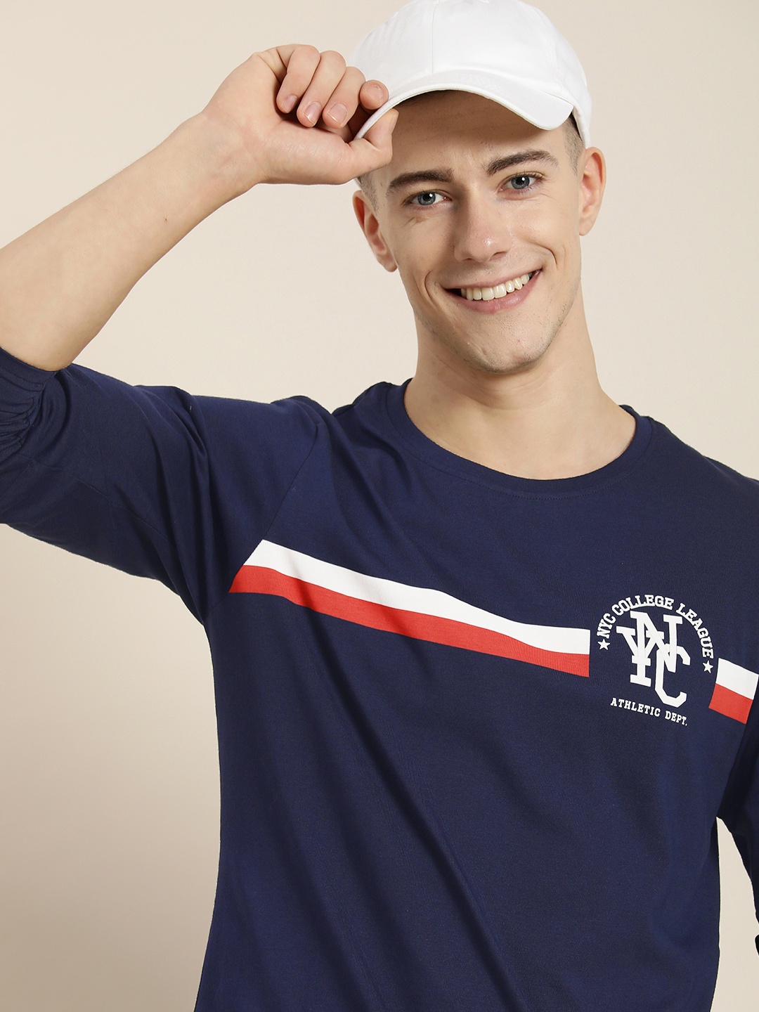 

HERE&NOW Typography Printed Pure Cotton T-shirt, Navy blue