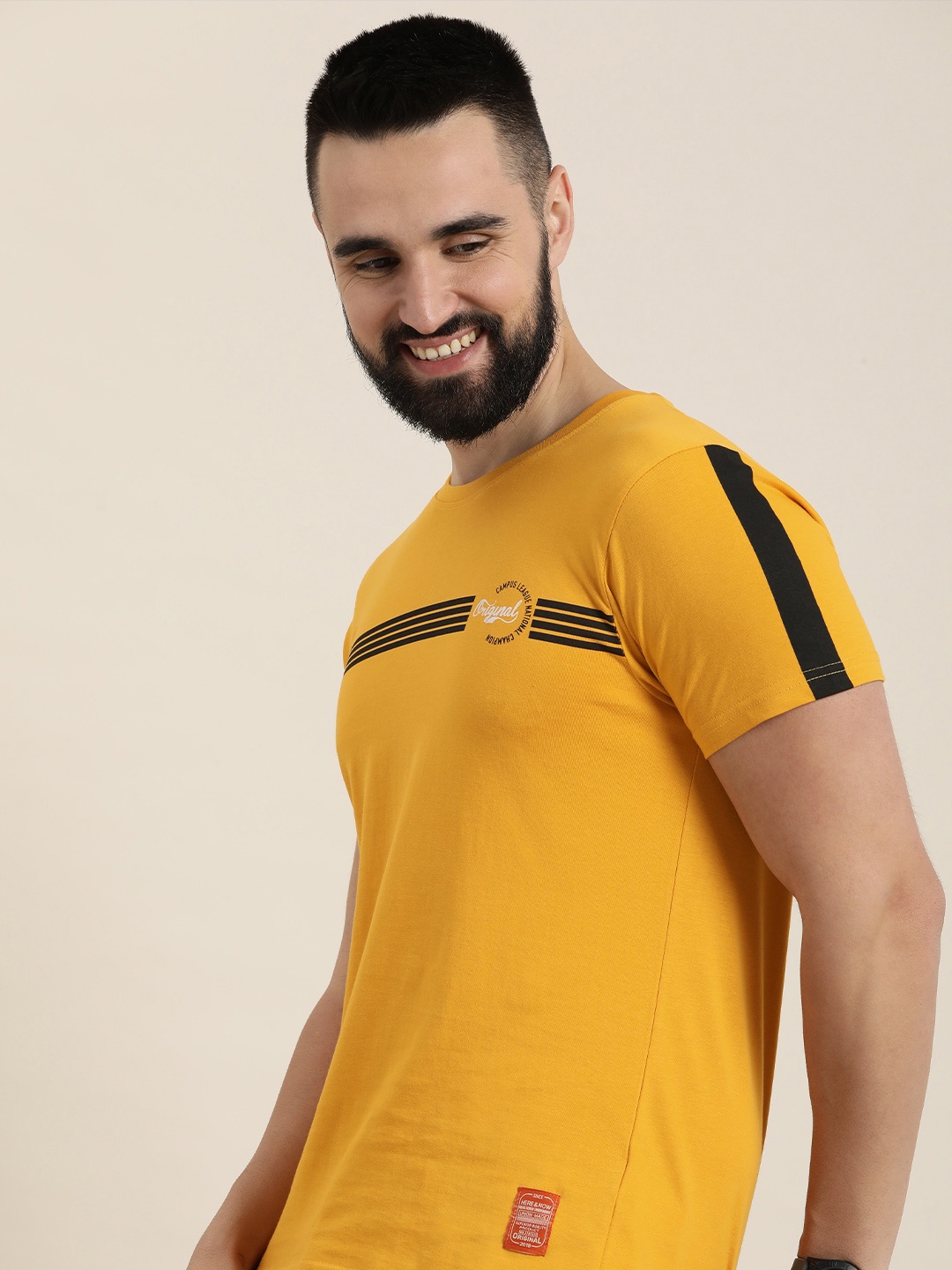 

HERE&NOW Striped Pure Cotton T-shirt, Mustard