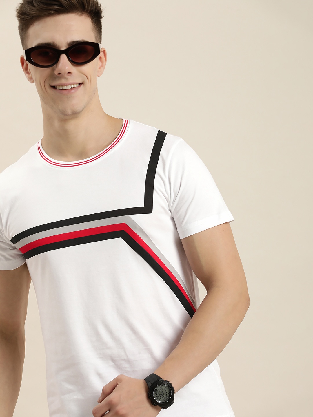 

HERE&NOW Striped Pure Cotton Casual T-shirt, White