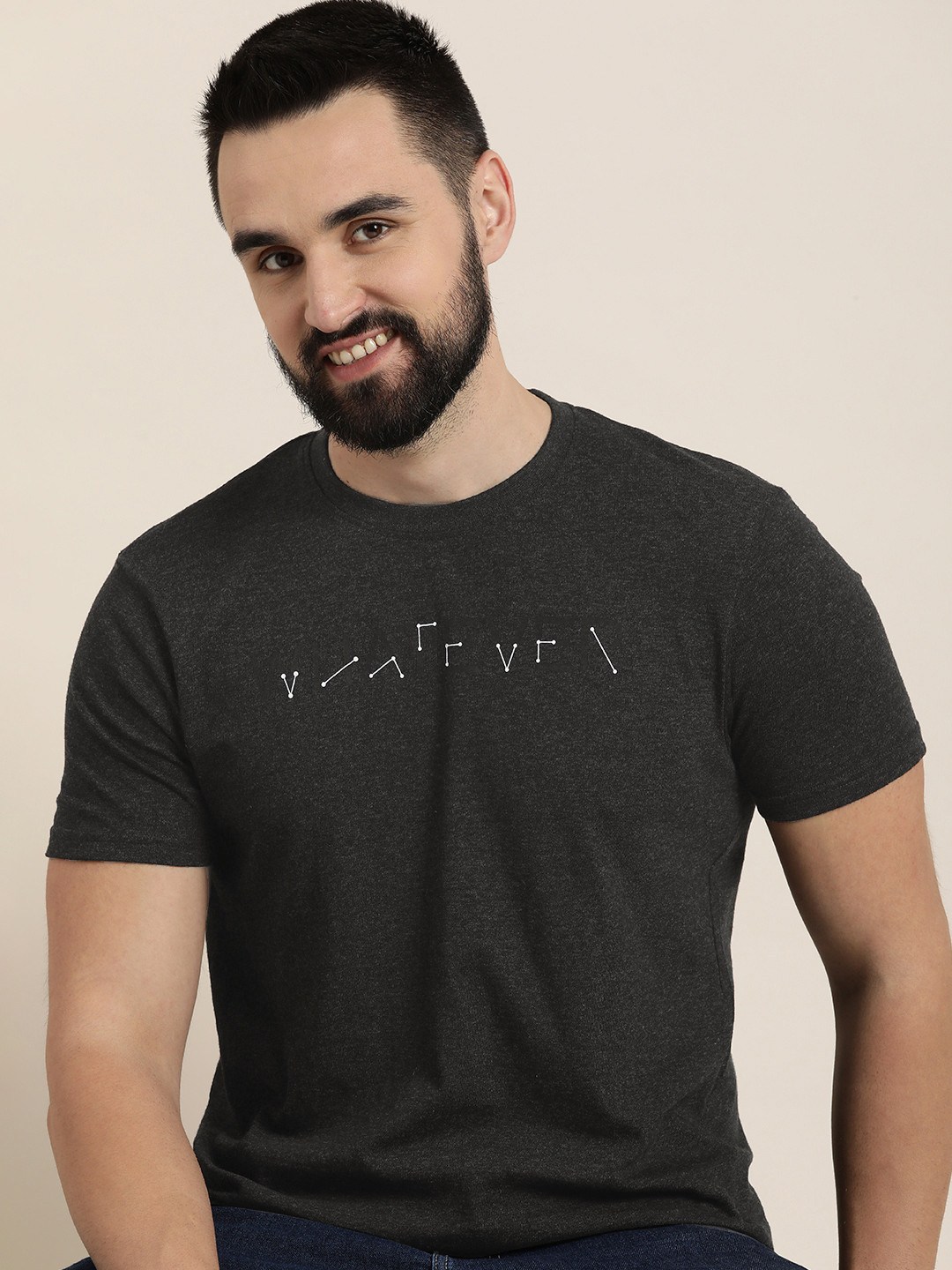 

HERE&NOW Typography Printed Round Neck Casual T-shirt, Black