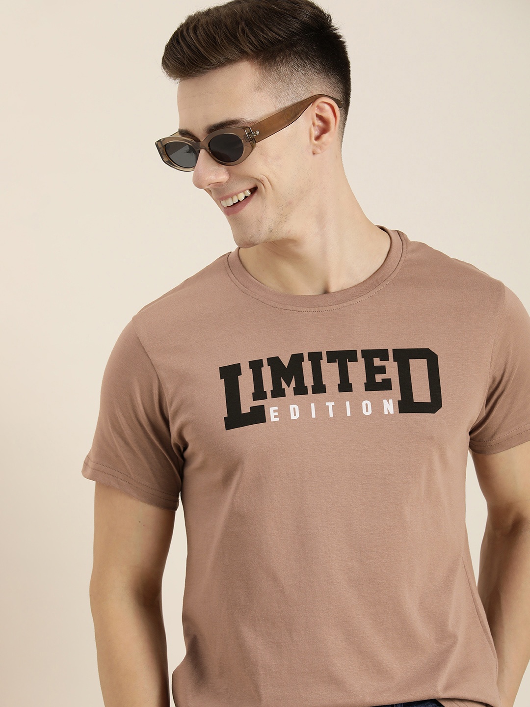 

HERE&NOW Typography Printed Pure Cotton T-shirt, Brown