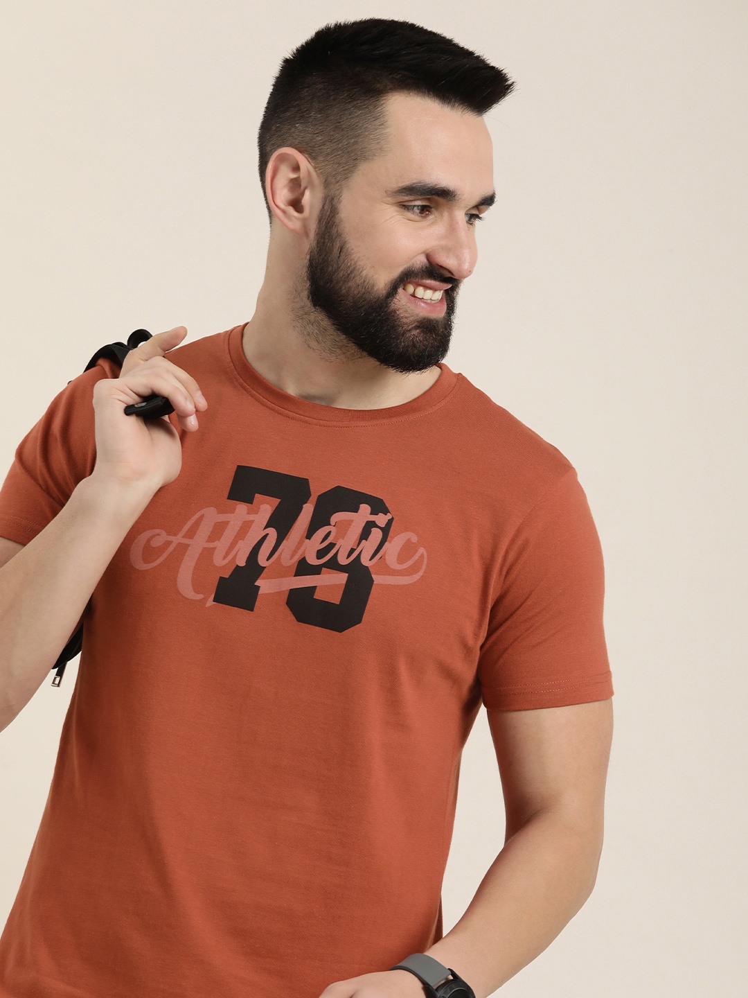 

HERE&NOW Varsity Printed Pure Cotton T-shirt, Rust